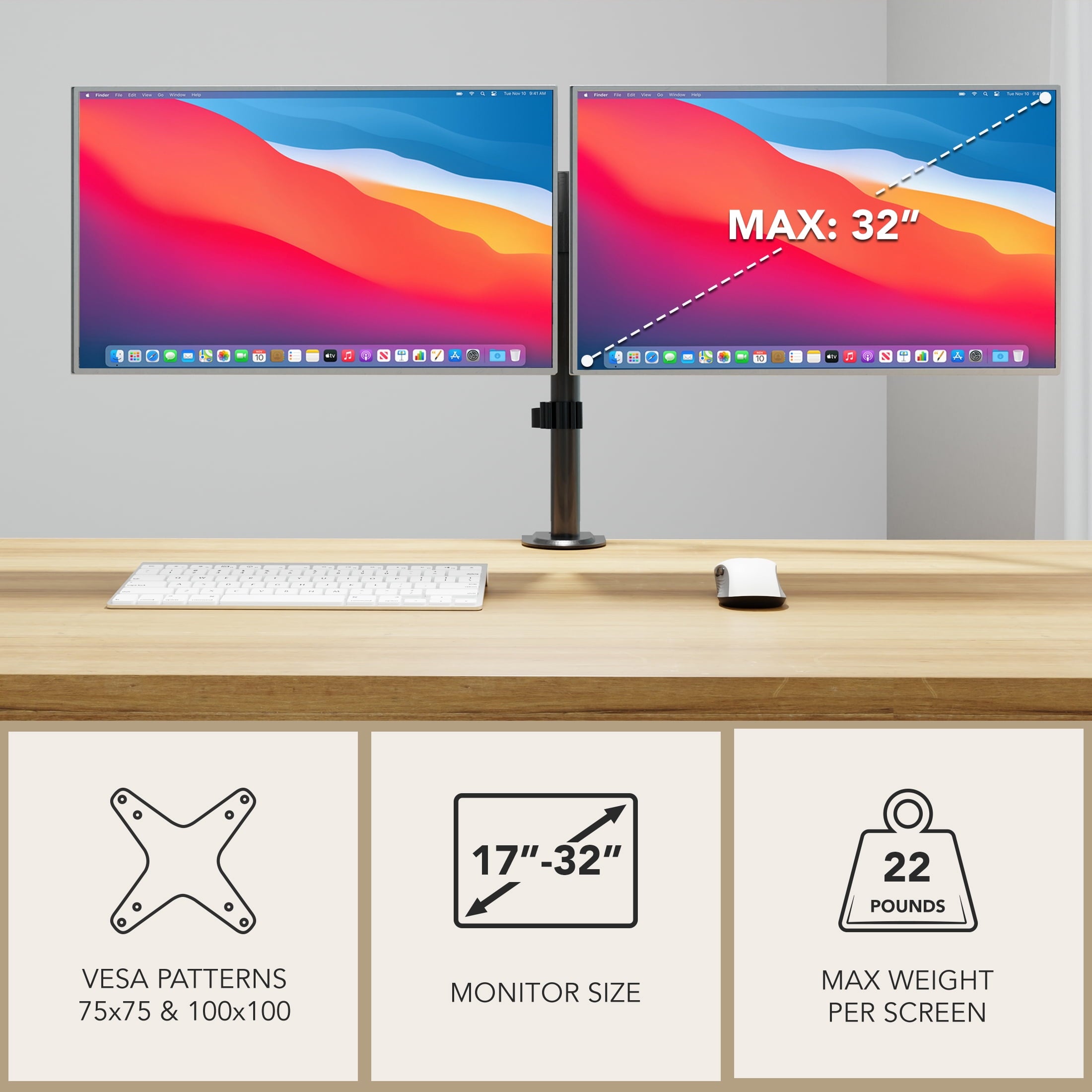 Mount-It! Dual Monitor Desk Stand, Fits 17"-32" Screen Sizes, Full Motion Mount, Ergonomic - Image 6