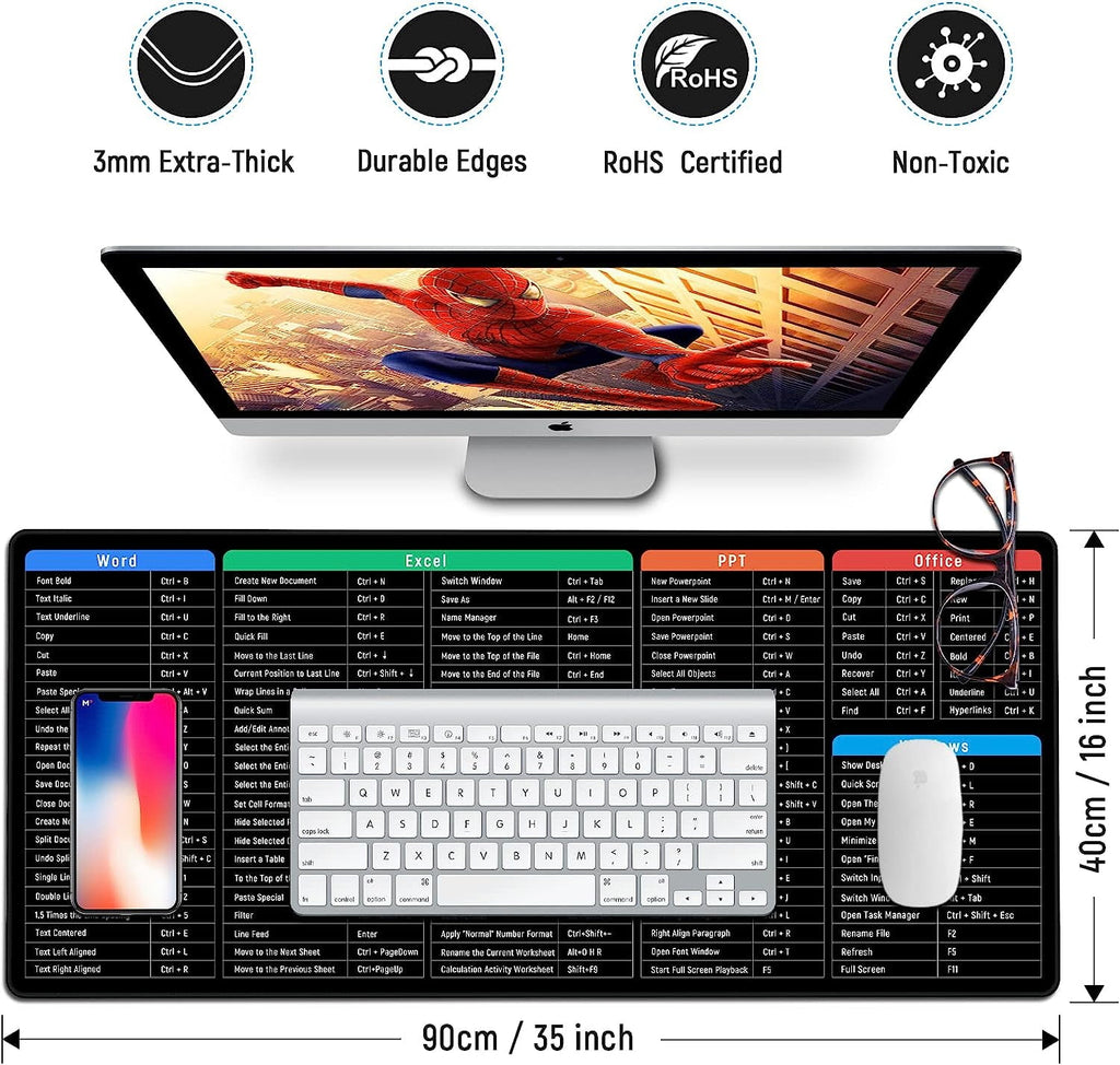 Large Gaming Mouse Pad Desk Mat Office Software Excel Shortcuts Mousepad with Personalized Design Extended Size 35.4 X 15.7inches by Office - Image 6