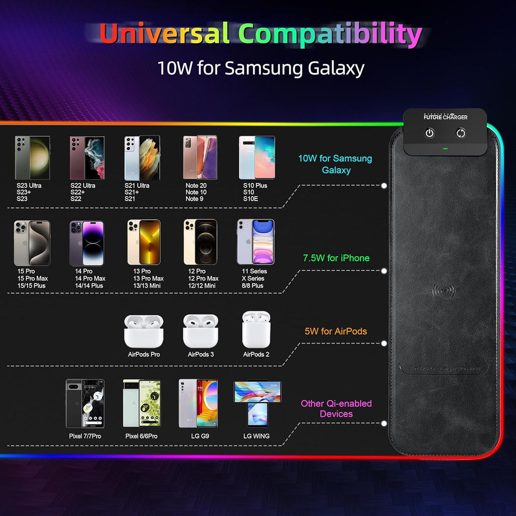 Mouse Pad with Wireless Charging, 15W RGB Gaming Mousepad with 9 Light, LED Large Desk Mat with Waterproof Non-Slip R... - Image 3