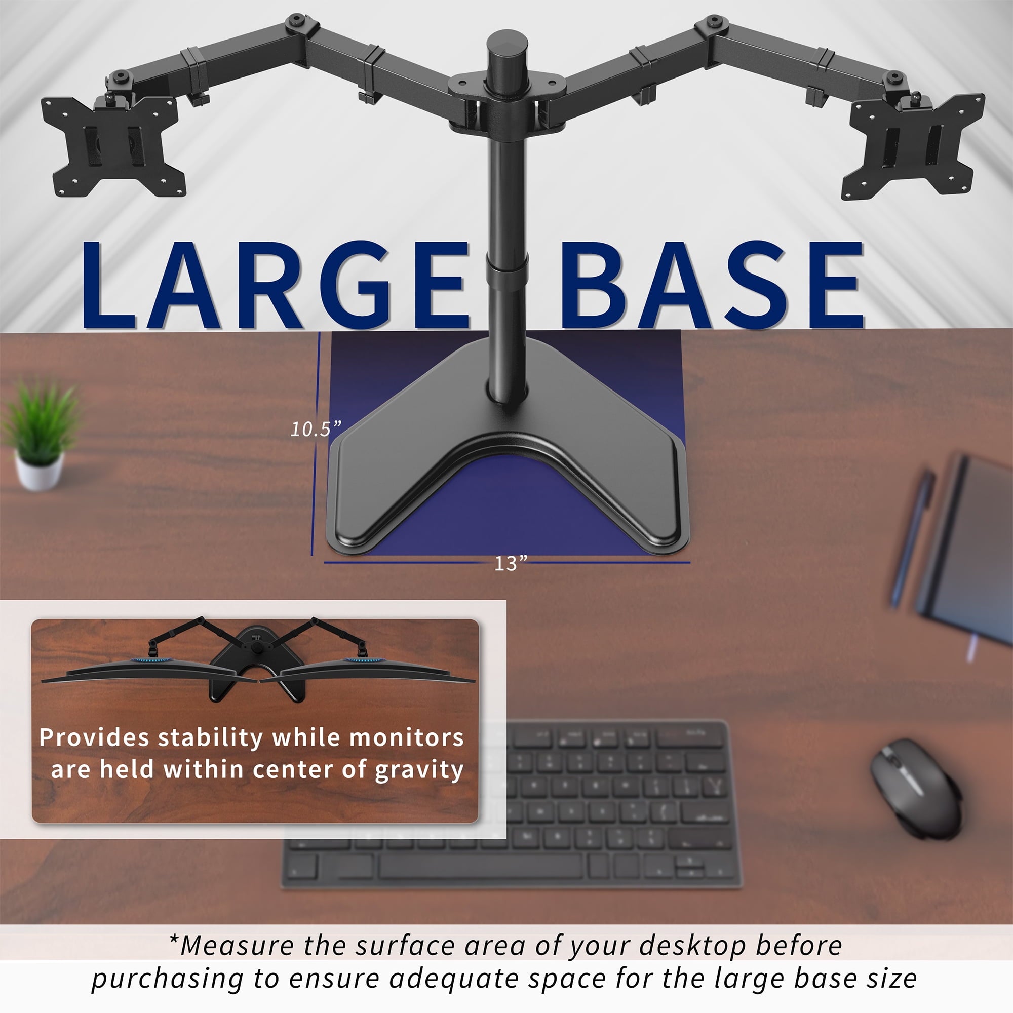 Black Dual Monitor Articulating Desk Stand Mount, Fits Up to 27" Screens - Image 5