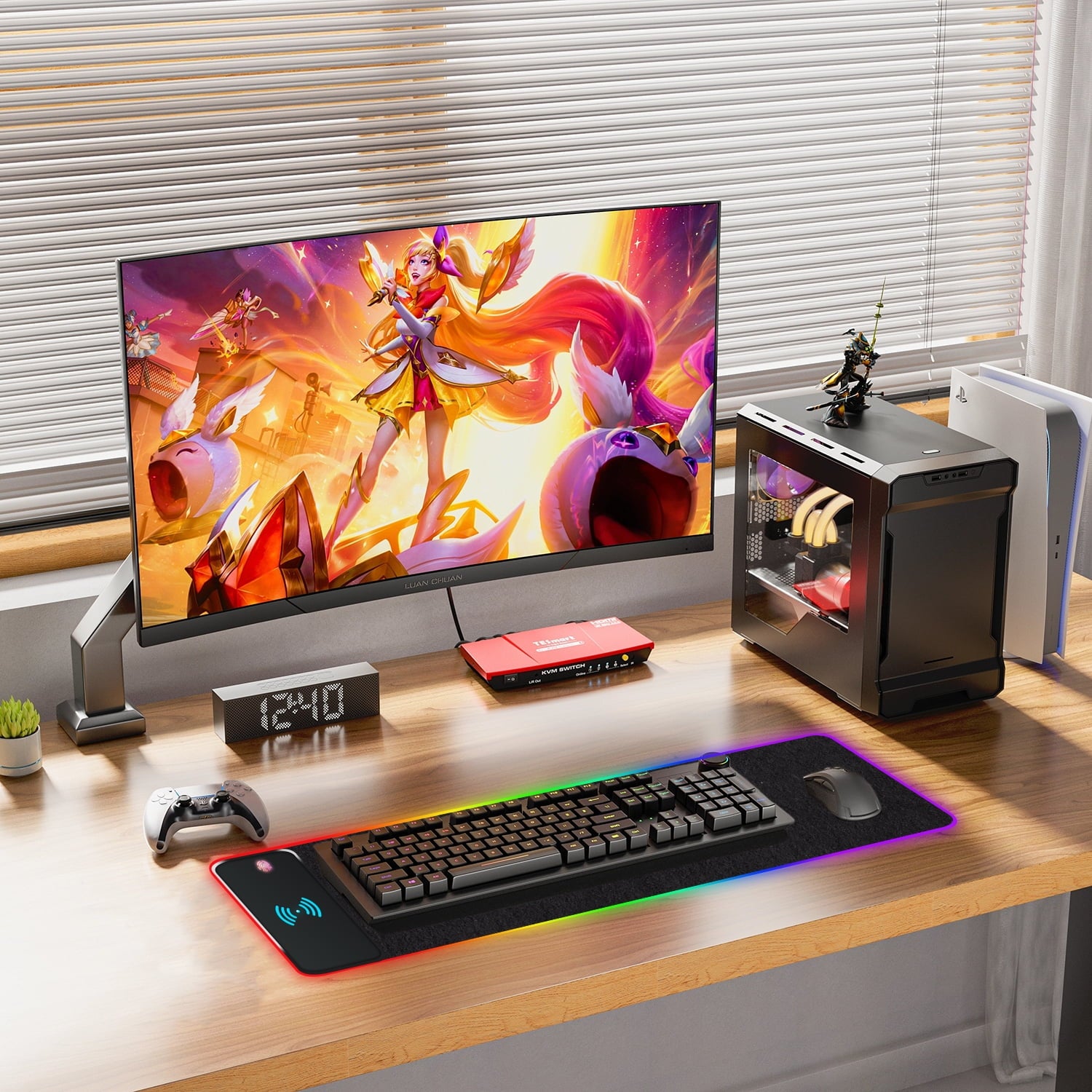 RGB 15W Large Keyboard Pad Wireless Charger Gaming Mouse Pad, Desk Mat with 10 Light Modes, Keyboard Pad with Non-Sli... - Image 2