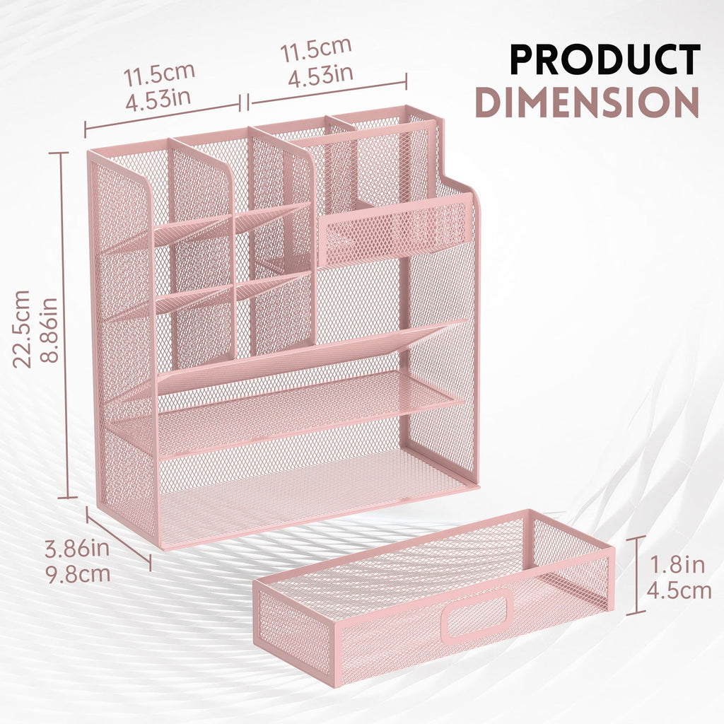 INTIGE Desktop Organizer with Drawer, Multifunctional Mesh Pen Holders and Desk Accessories for Office and Art Supplies - Image 2