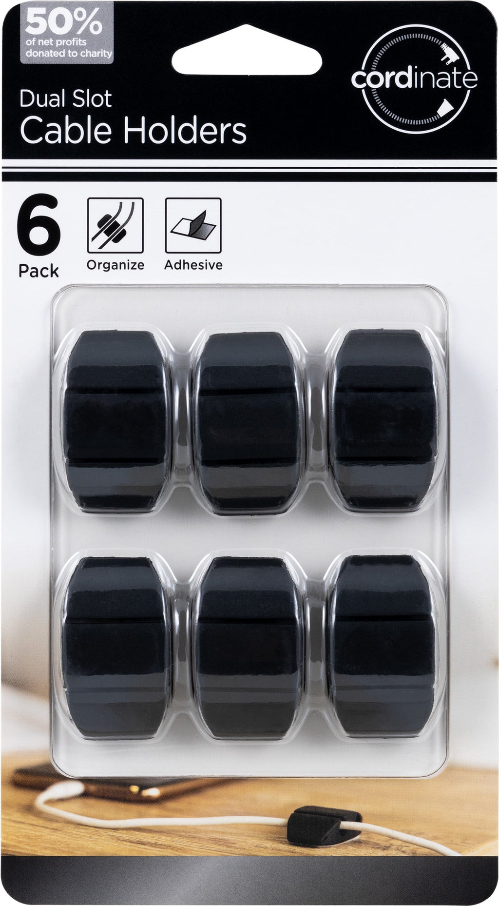 Cable Management Dots, Dual Slot, Black, 6pk - Image 2