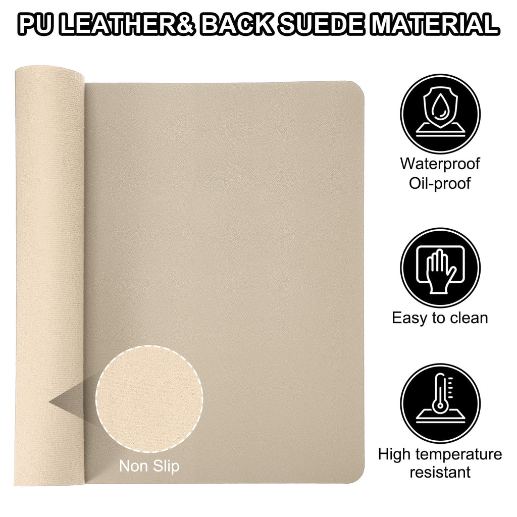 31"x15" Large Desk Mat, PU Leather Dual Side Large Desk Pad, Khaki - Image 3