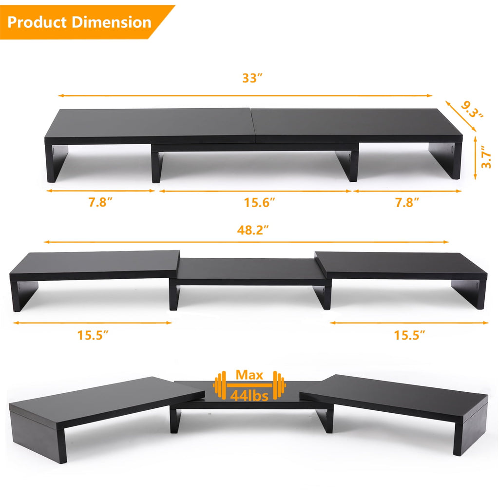 RTVR Dual Monitor Stand Riser Office Desktop Organizer Stand for 2 Monitors, Adjustable Length & Angle 3 Shelf Extra Long for TV Computer La - Image 4