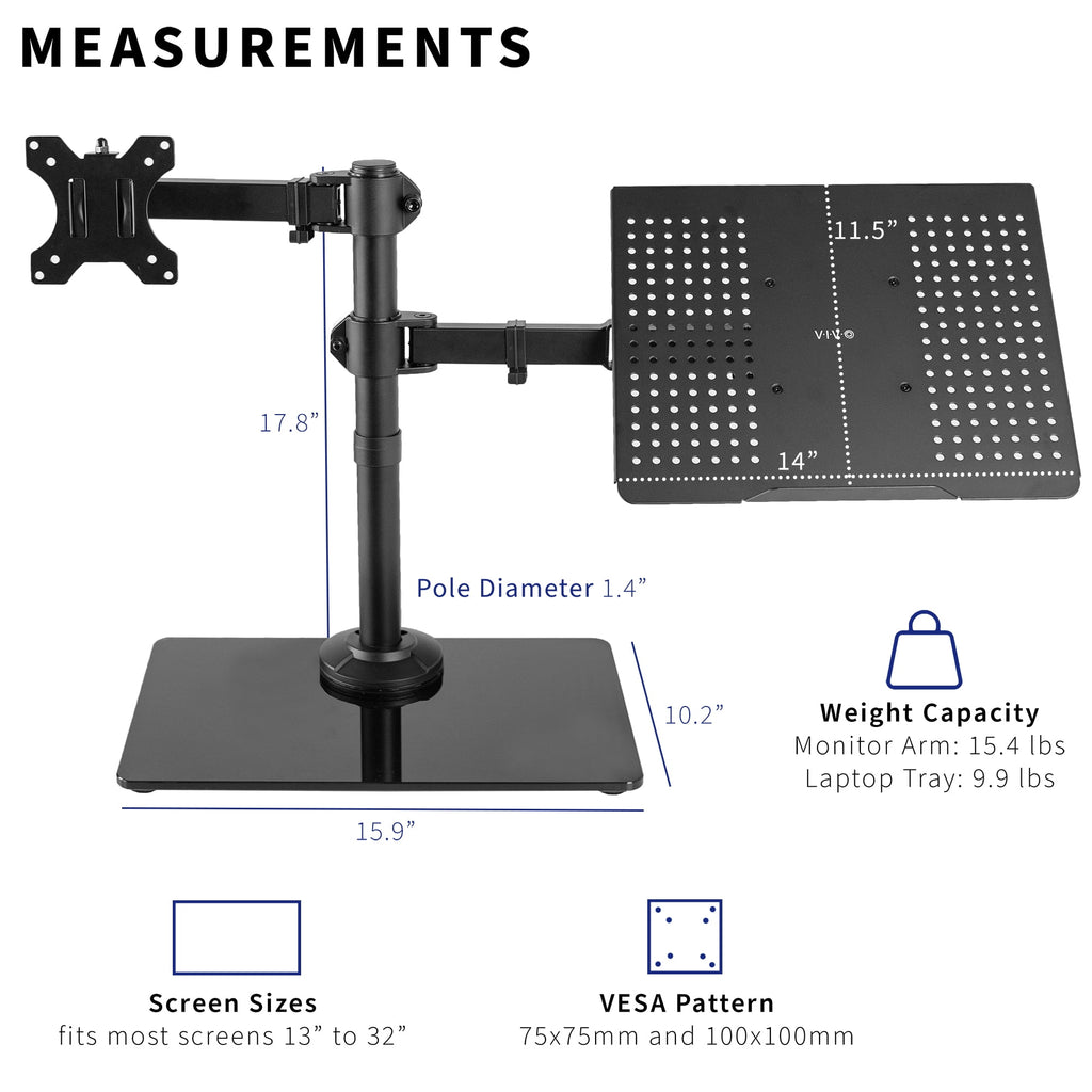 Black Laptop & Monitor Desk Stand with Glass Base, Fits up to 32" Screen - Image 6