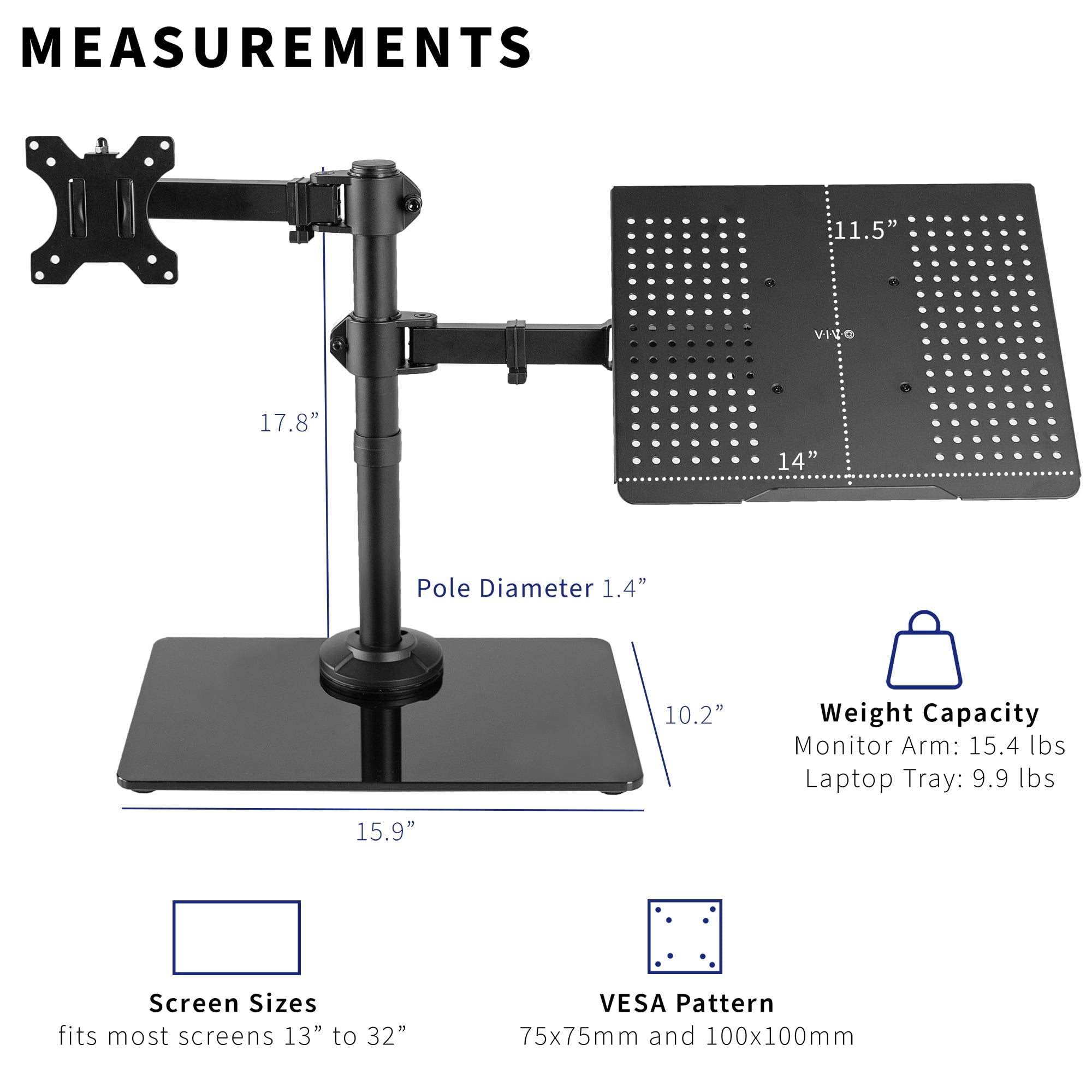 Black Laptop & Monitor Desk Stand with Glass Base, Fits up to 32" Screen - Image 6