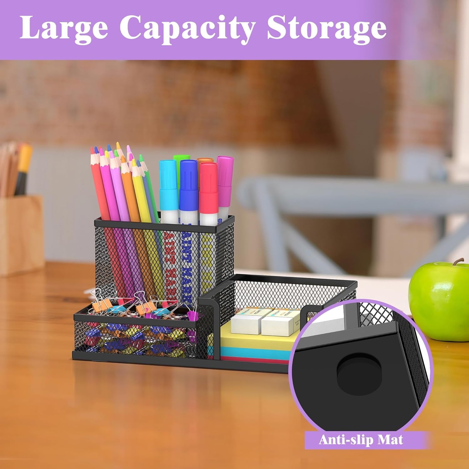 INTIGE Mesh Pen Holder Desk Organizer, Office Supplies Pencil Storage with 3 Compartments - Image 2