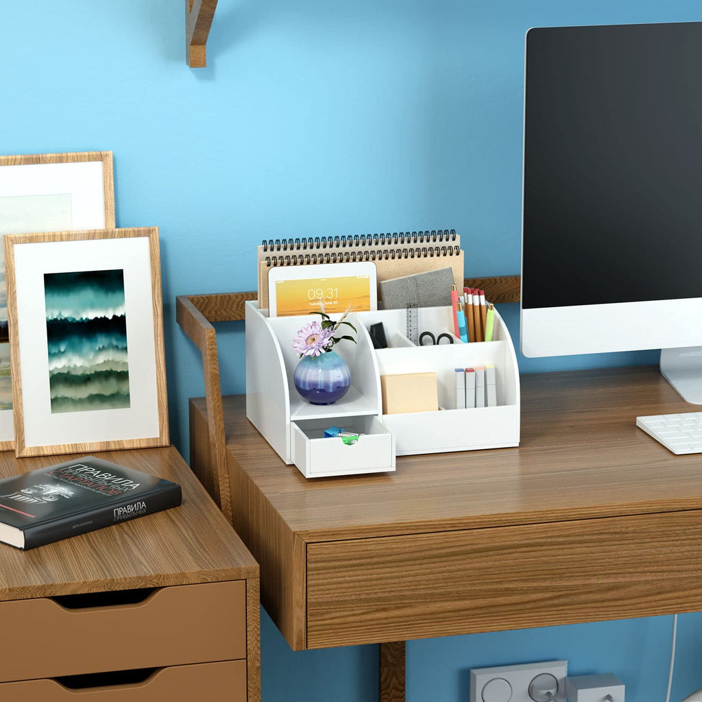 Desk Organizer Office Accessaries,Pen Organizer Storage with 8 Compartments +1 Drawer Desk, Fits for Pens, Scissors, ... - Image 6
