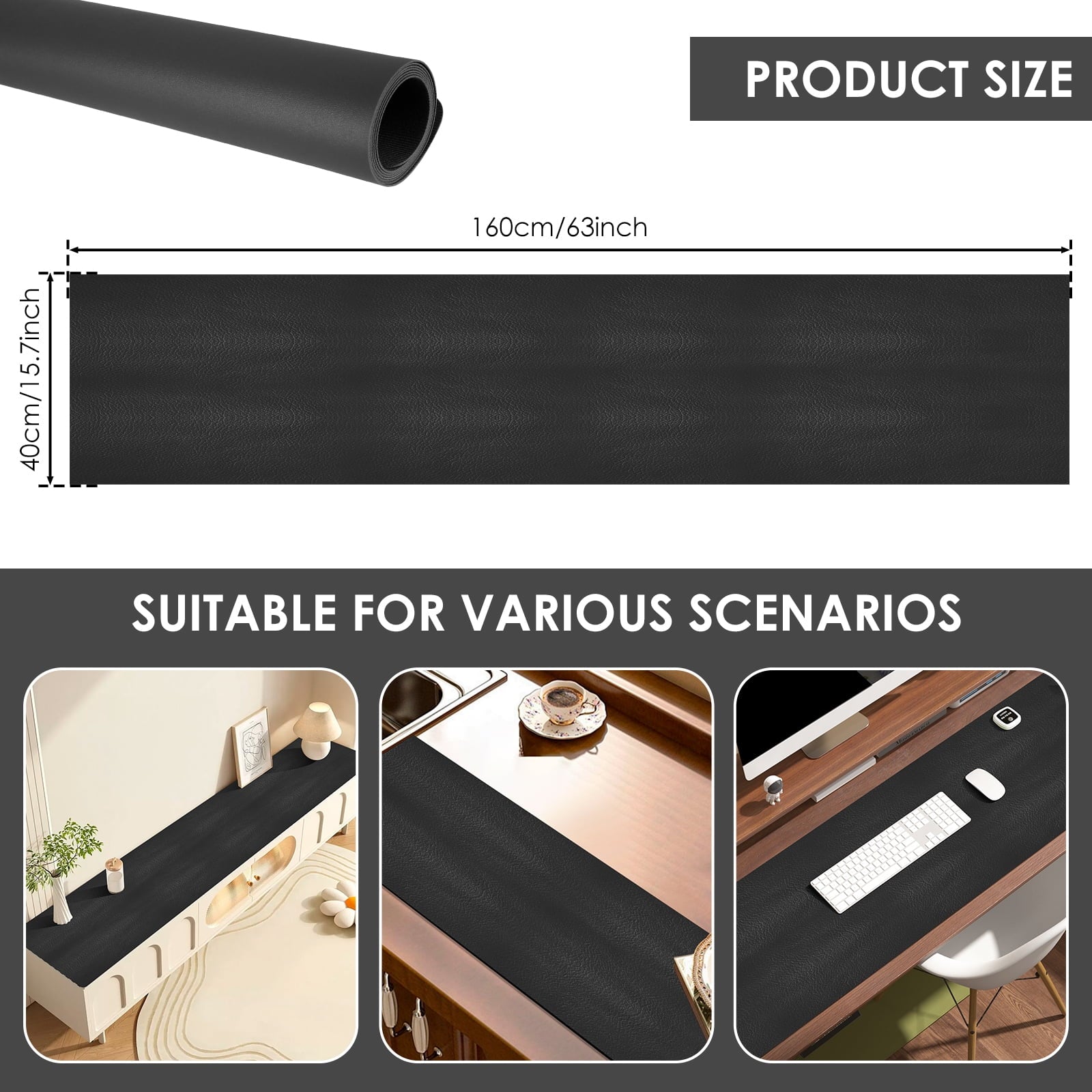 Leather Desk Mat 63 Inch PVC Leather Desk Cover Waterproof Desk Protector Mat Smooth TV Stand Table Mat Home Office C... - Image 3