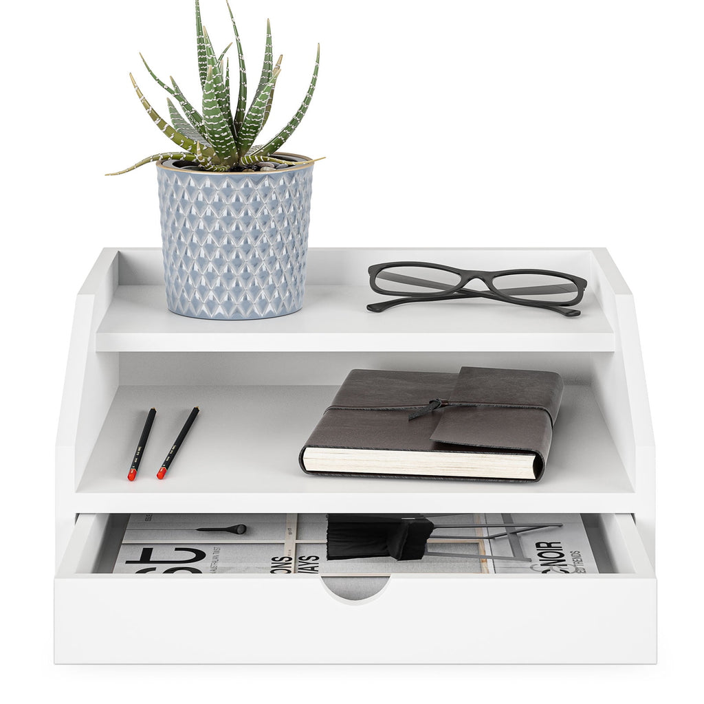 Ballucci Desk Organizer with Drawer, 3 Tier Paper File Holder and Mail Sorter, White - Image 2