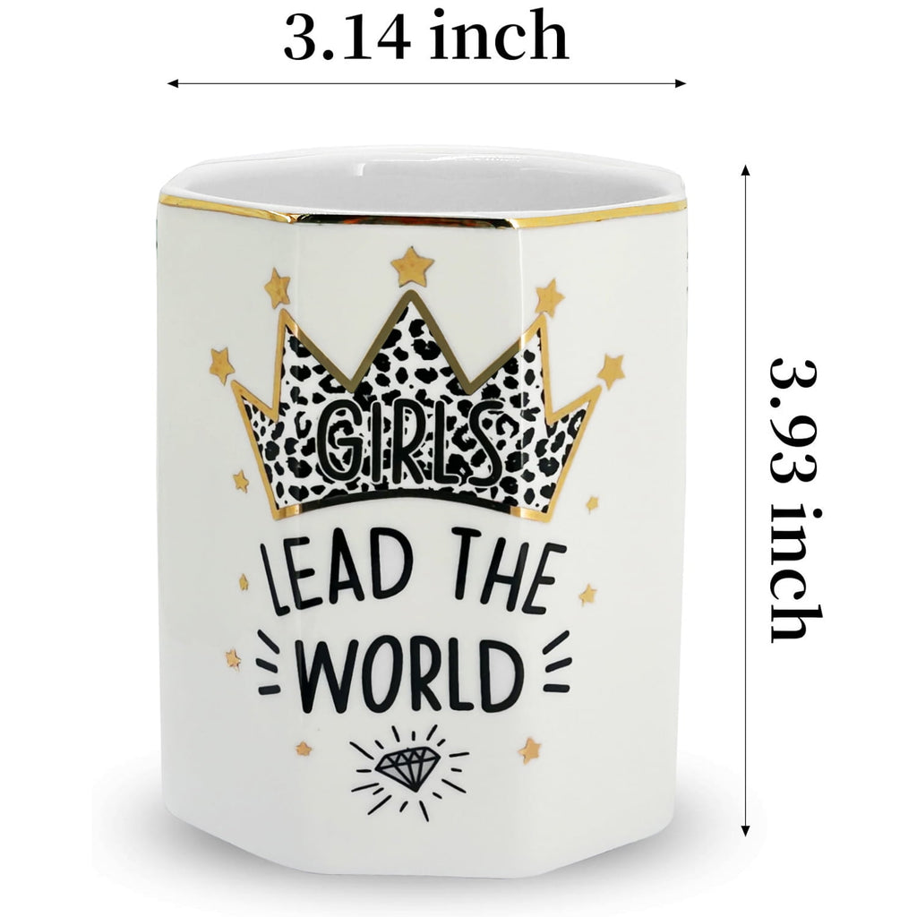 Shiny Ceramic Pen Holder Stand Cup Pencil Organizer Makeup Brush Holders for Home Office Desk Gold Crown - Image 6