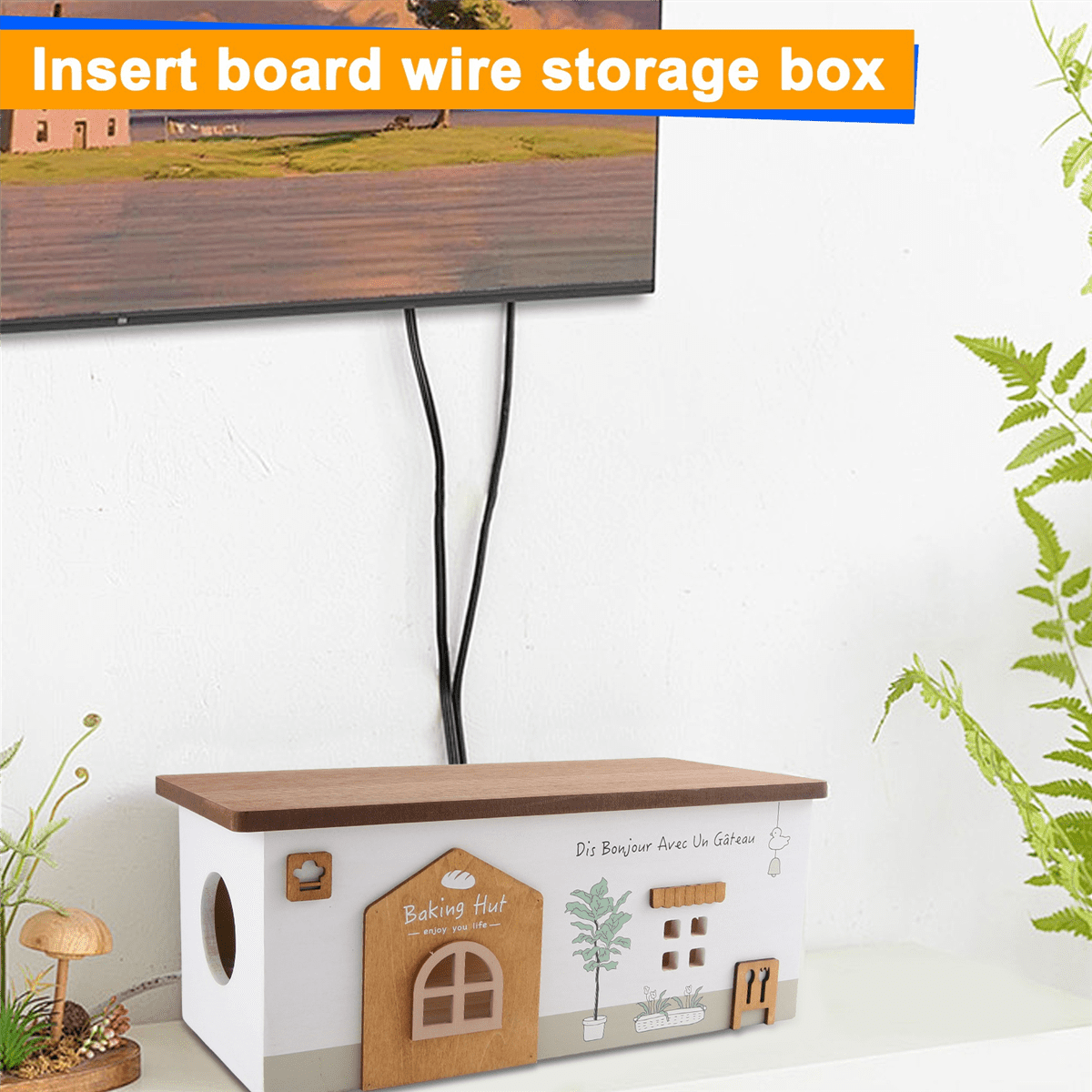 Cable Management Box, Wood Extension Cord Organizer, Handmade Power Strip Box for TV Computer Wire USB Hub System - Image 4