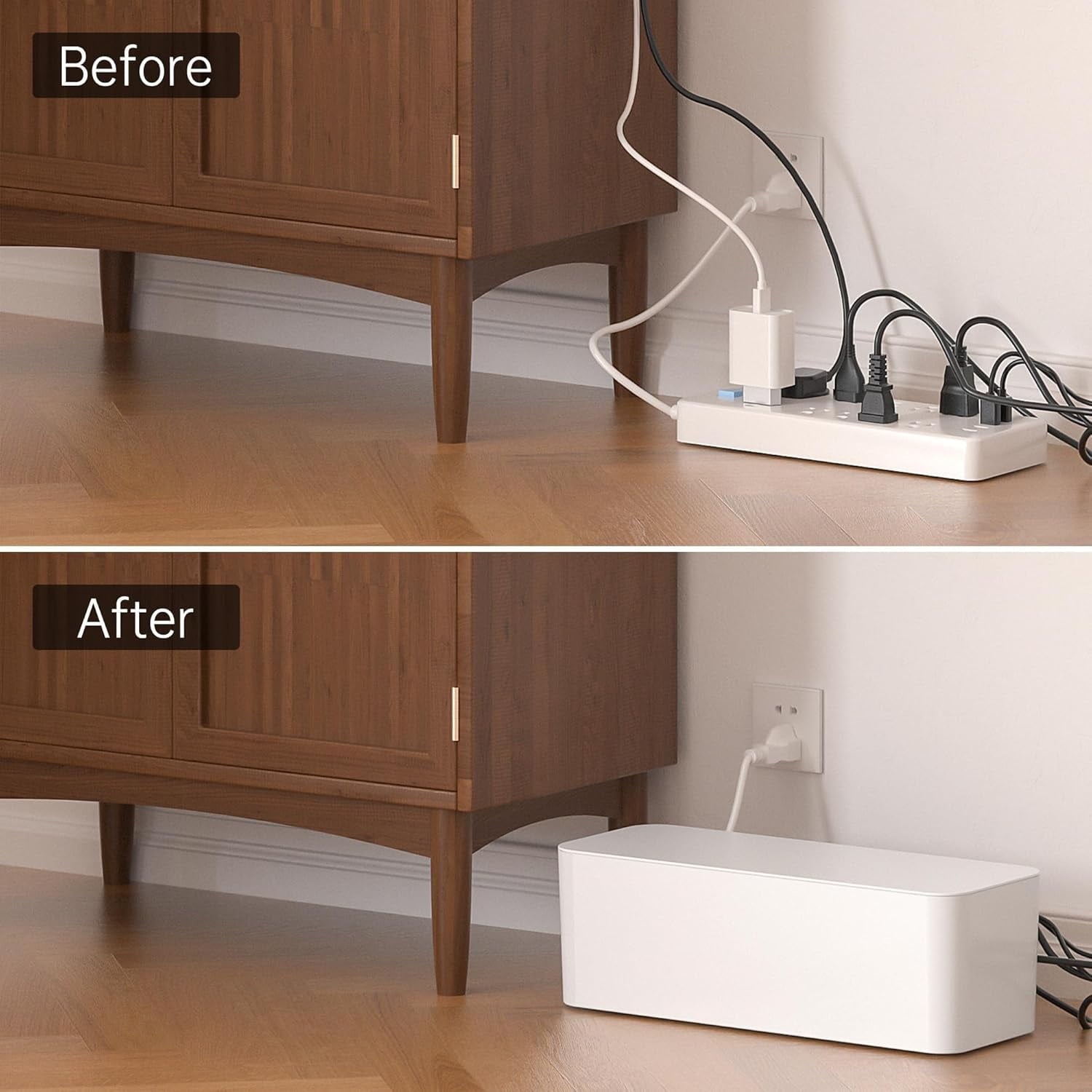 LazySpin 2 Pack Cable Organizer Box, Hide Power Strips, Cords - Small, Under Desk Cord Hider and Floor Cable Management, Cable Box - Image 3