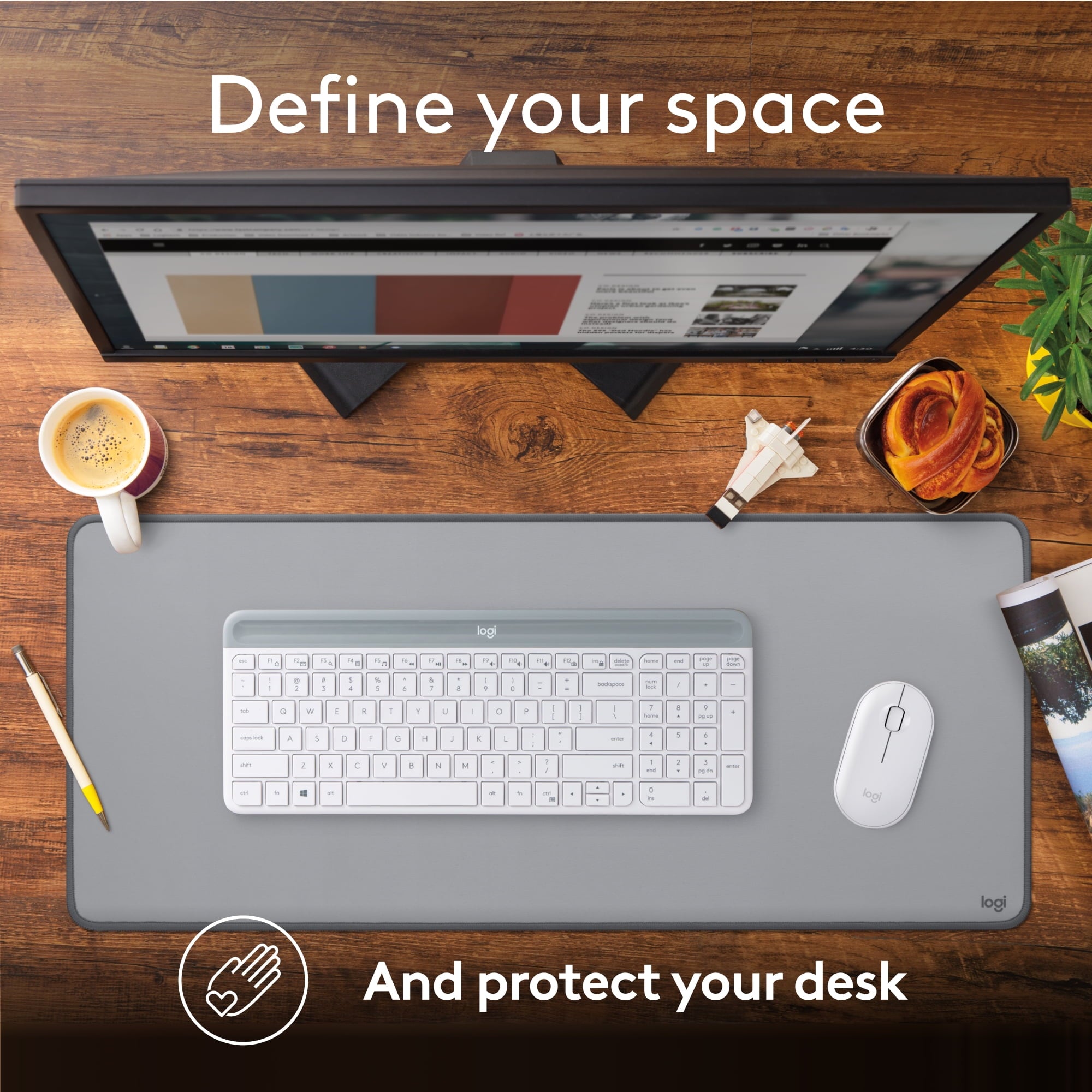 Desk Mat - Studio Series, Multifunctional Large Desk Pad, Extended Mouse Mat, Mid Gray - Image 2