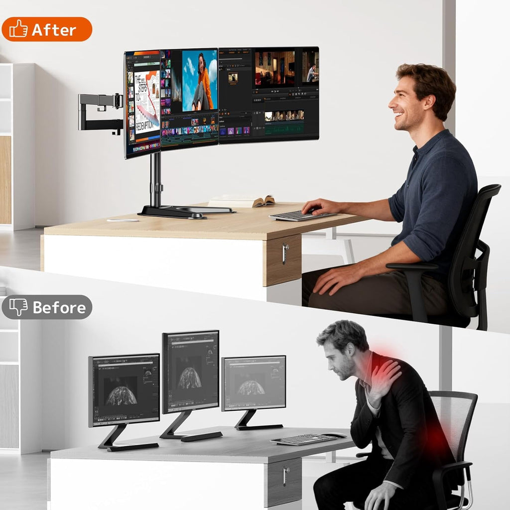 Heavy Duty Fully Adjustable Motion Mount Fits 3 Screens to 27 inch ing Desk with Base and Management 22 lbs Weight Ca... - Image 6