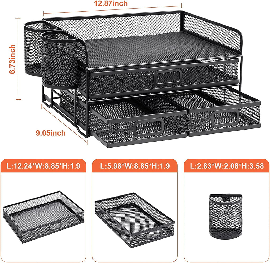 3 Tier Mesh Desk Organizer with Drawer, Multi-Functional Desk Organizers and Accessories, Paper Letter Organizer with... - Image 4