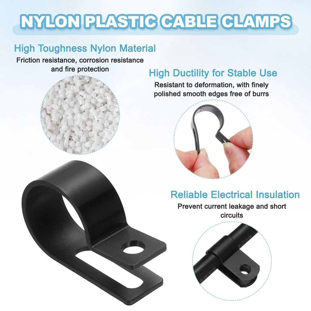 Uxcell Nylon Plastic Cable Clamps 3/4 Inch, 25 Pcs R-Type Wire Clips Clamps Fasteners for Cable Conduit Organizer Mounting, Black - Image 3