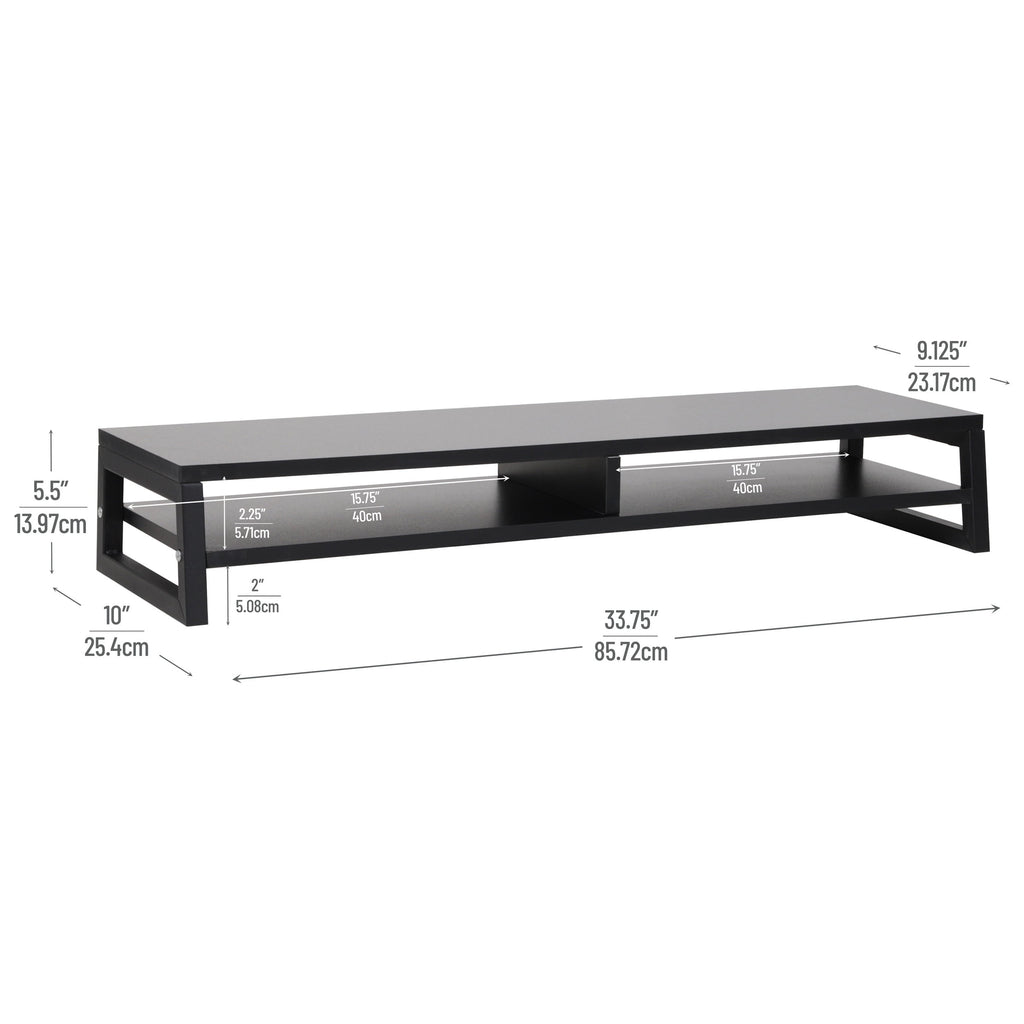 Mind Reader 2-Tier MDF Double Monitor Stand, Dual Screen Riser with Storage Shelf, Black - Image 3