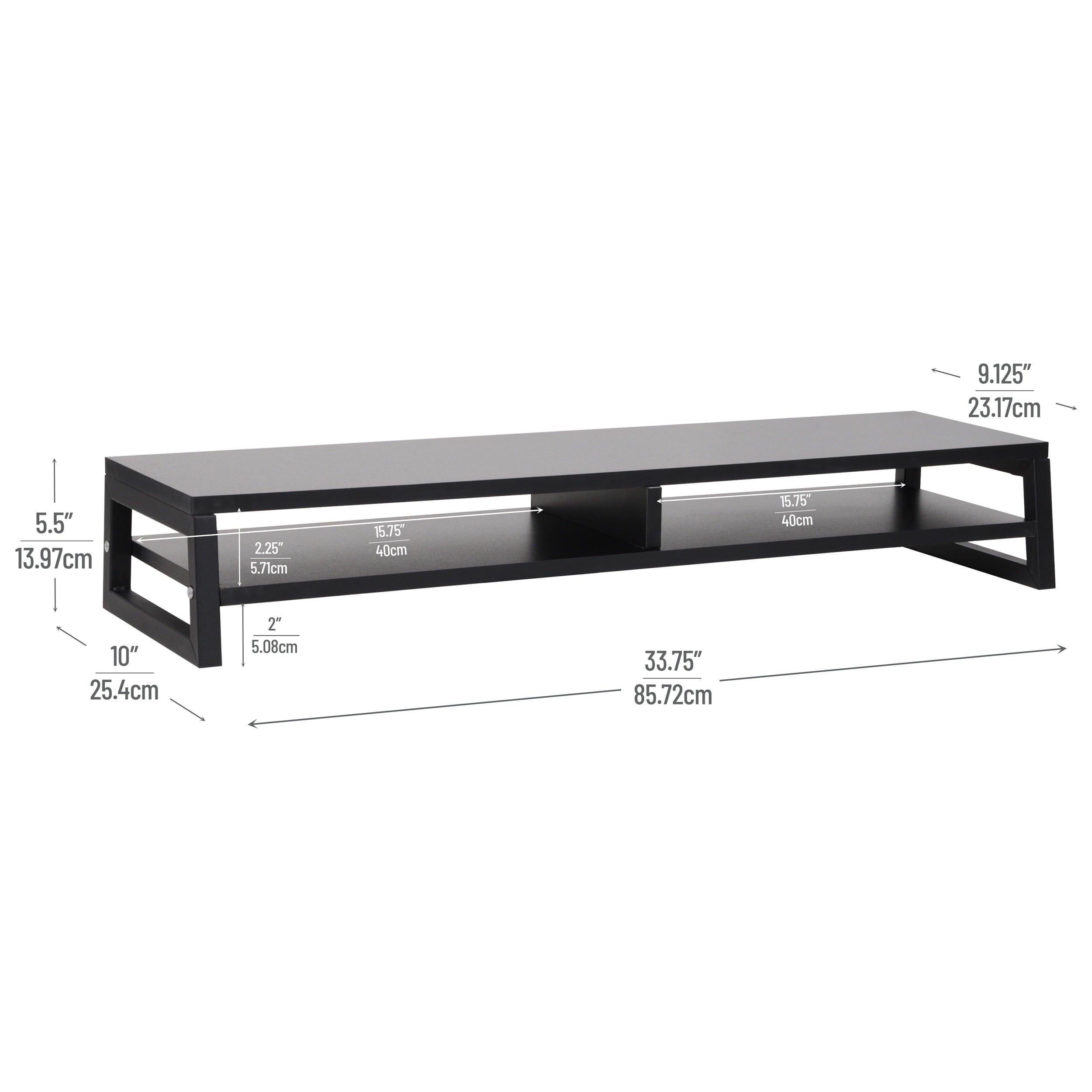 Mind Reader 2-Tier MDF Double Monitor Stand, Dual Screen Riser with Storage Shelf, Black - Image 3