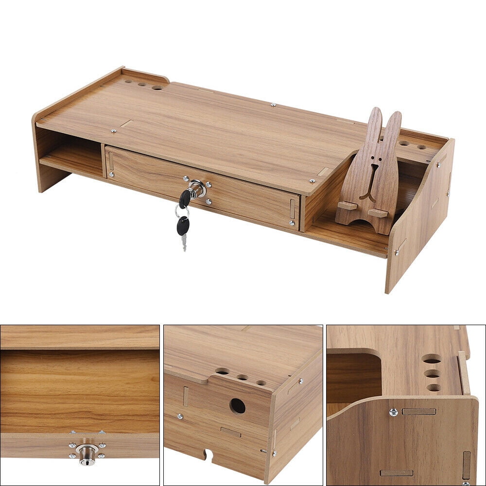 Loyalheartdy Computer Monitor Riser Stand Cherry Wood Color Density Board Laptop Shelf W/ Lockable Drawer for Home, Office - Image 5