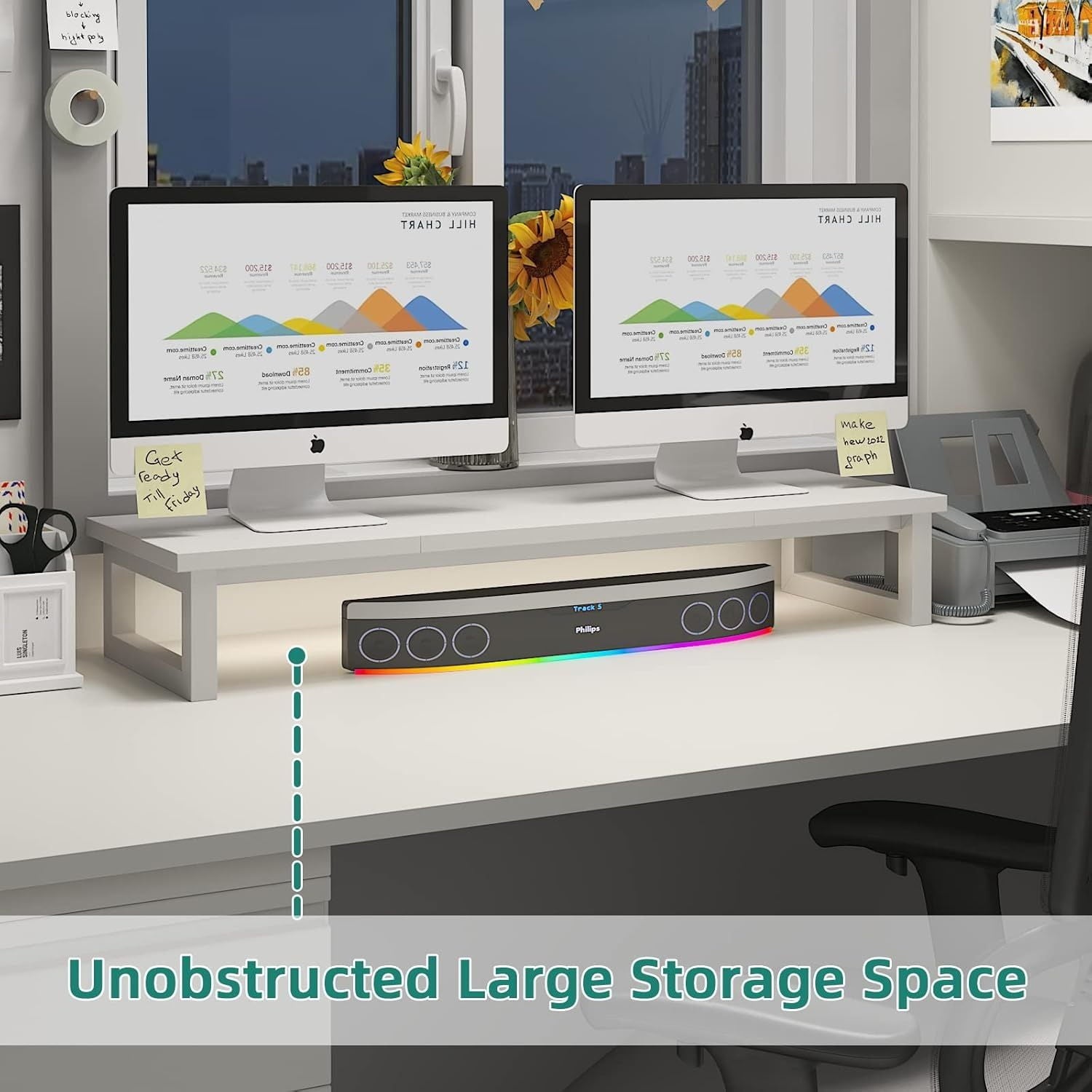 Riser, 39Inch Large s for 2 s, Computer , Wooden Desktop Oraganizer Shelf for Office Desk Computer,Laptop,TV - Image 2