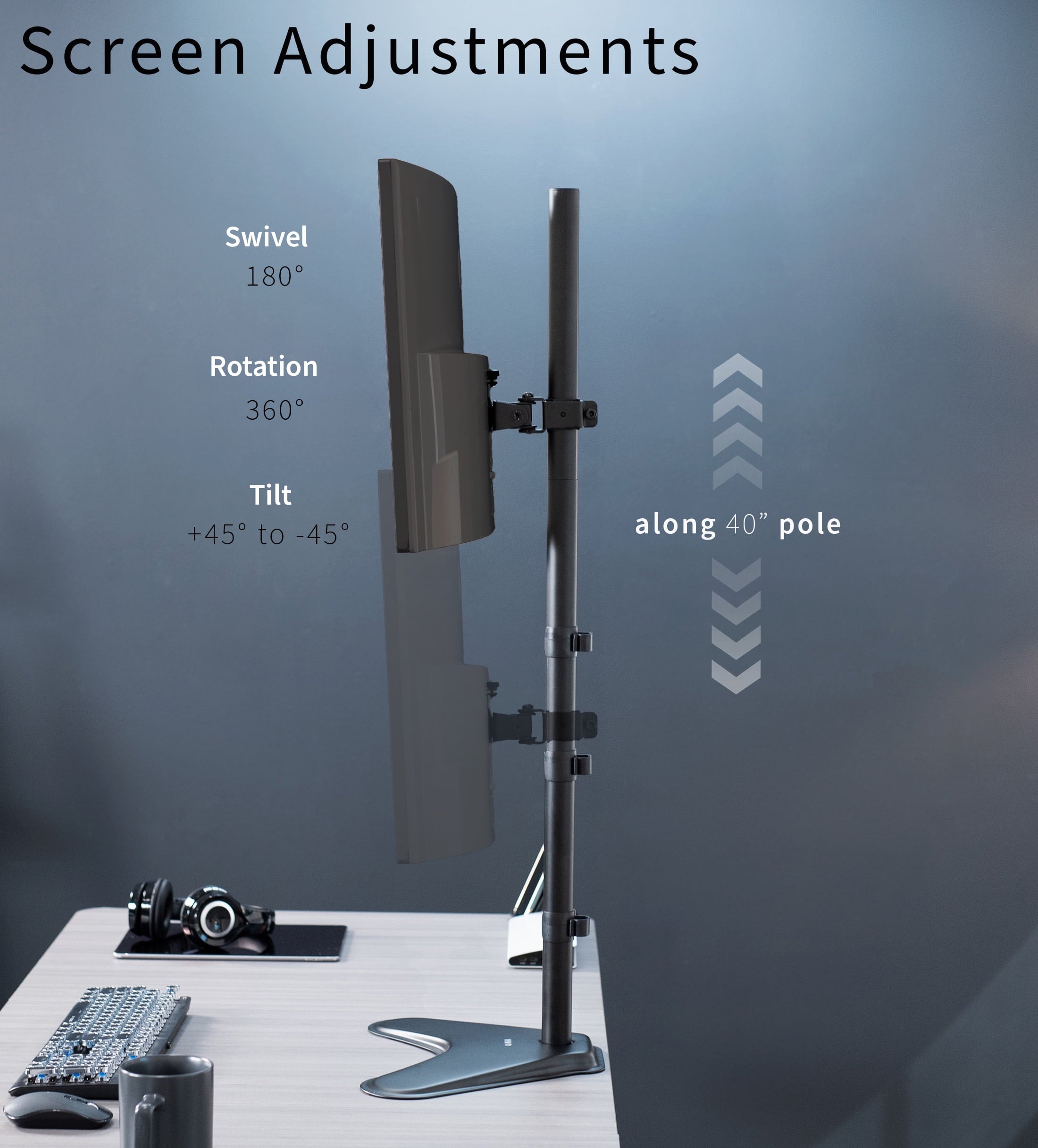 Extra Tall Single Monitor Adjustable Desk Stand for 1 Screen 13" to 27" - Image 5