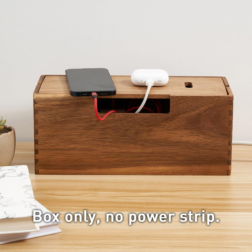 2 Pcs Acacia Wood Cable Management Box, Wooden Cord Hider & Organizer for Power Strip, Electrical Hiding, TV Wires, D... - Image 5