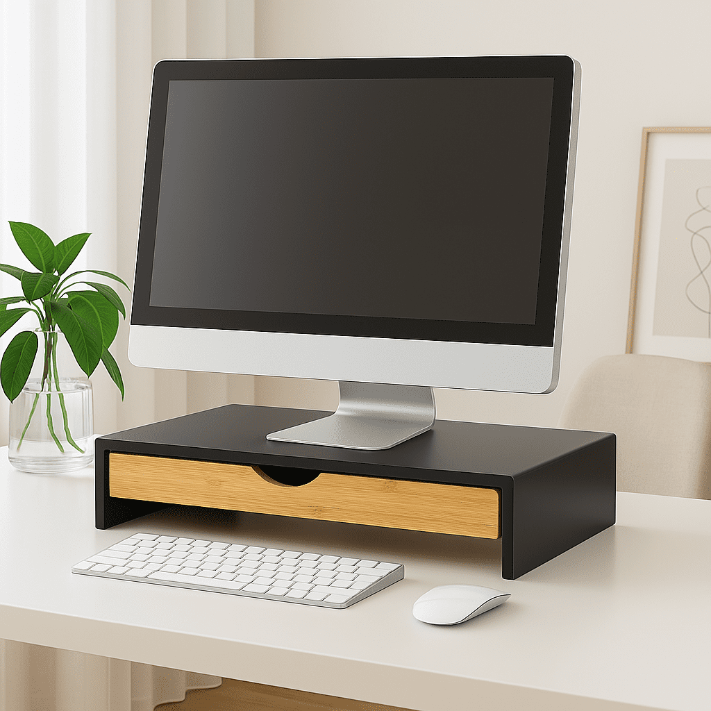 Ergonomic Monitor Stand with Bamboo Drawer, Computer Riser for Desk with Storage Organizer, Desktop Shelf for Home Of... - Image 6
