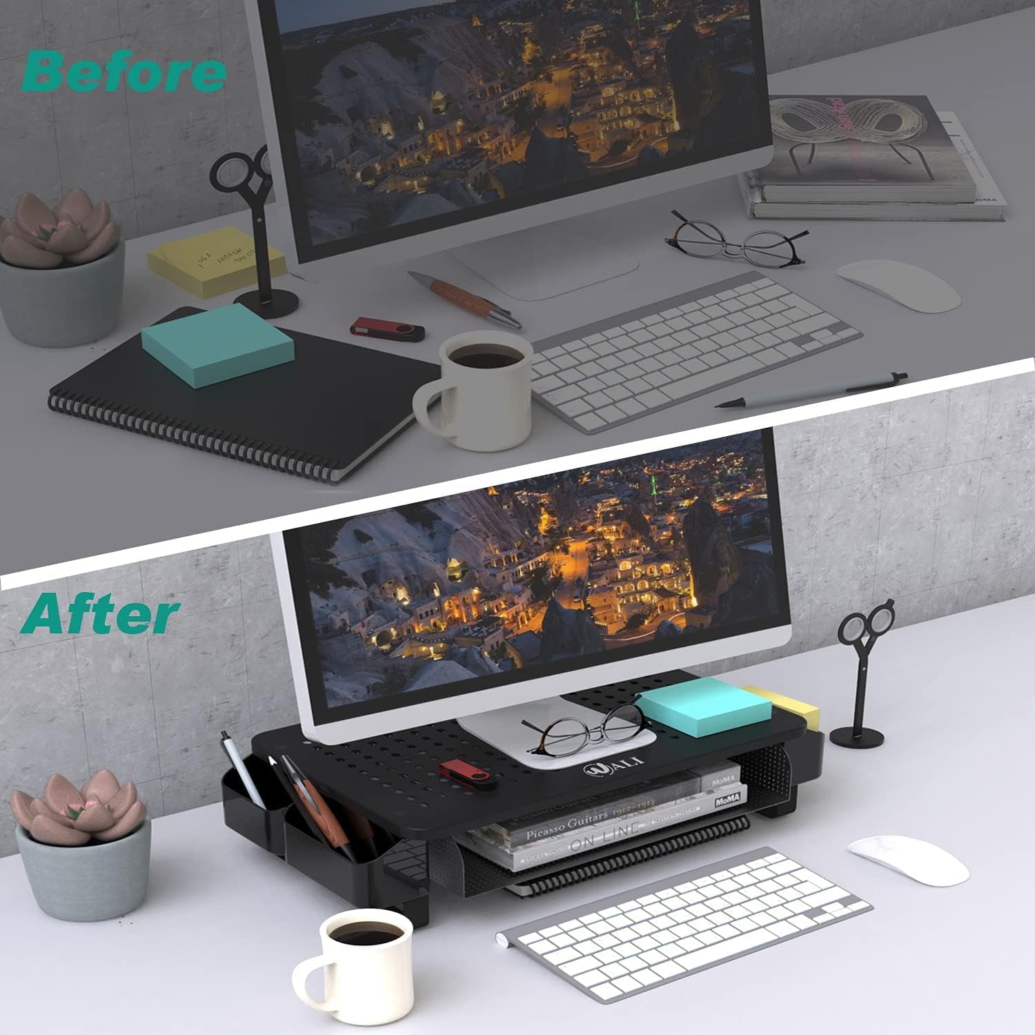 Monitor Stand Riser with Pullout Storage, Desk Organizer with Ventilation Drawer, Desktop Computer Stand with Pen Hol... - Image 4