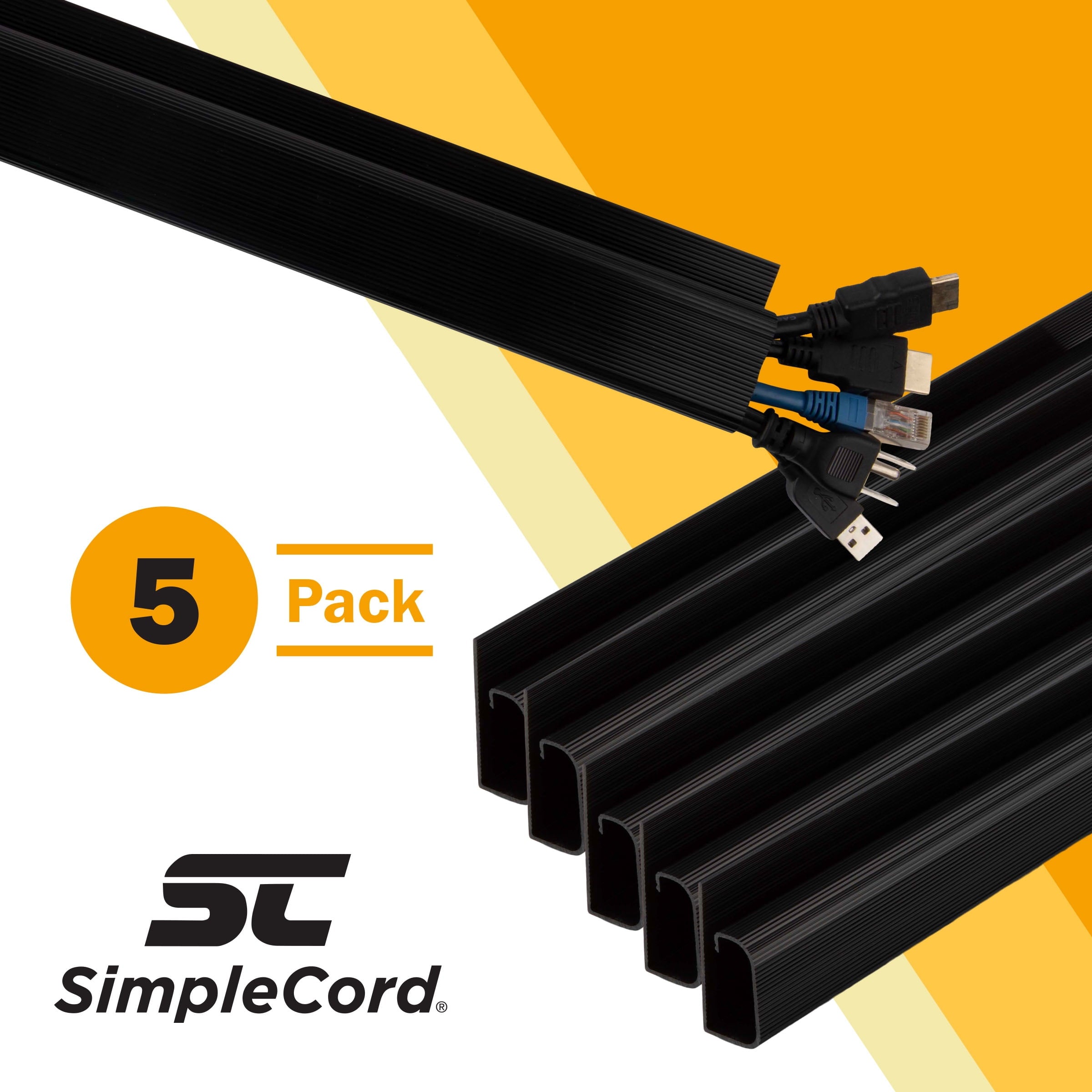 J Channel Desk Cable Organizer Kit– 5 Black Raceway Channels -by - Image 2