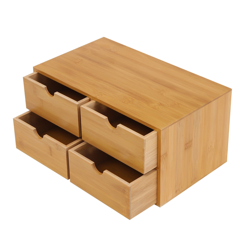 Bamboo Desk Organizer with 4 Drawers, Office Tabletop Storage Organization Box - Image 3