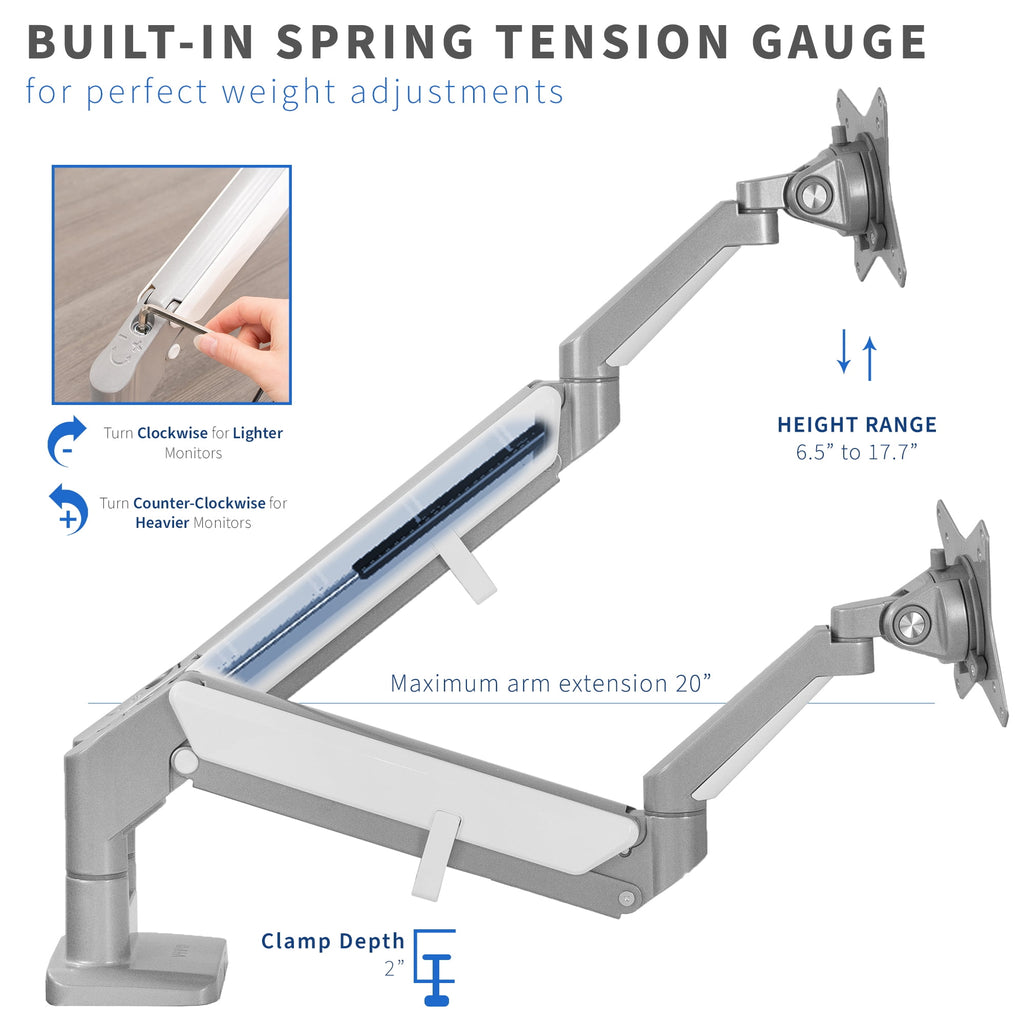 Aluminum Dual 17" to 32" Monitor Pneumatic Desk Mount Stand - Image 5
