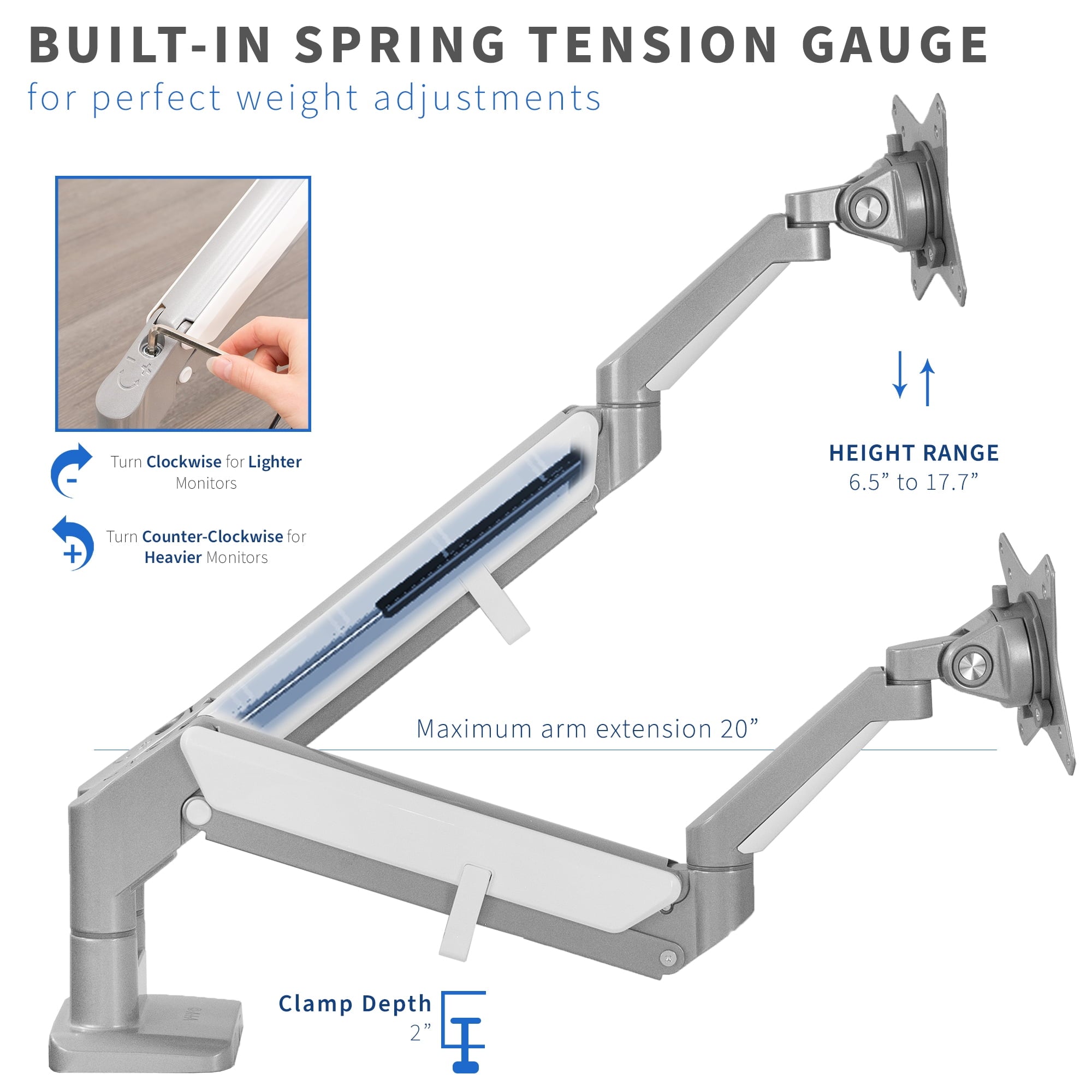 Aluminum Dual 17" to 32" Monitor Pneumatic Desk Mount Stand - Image 5