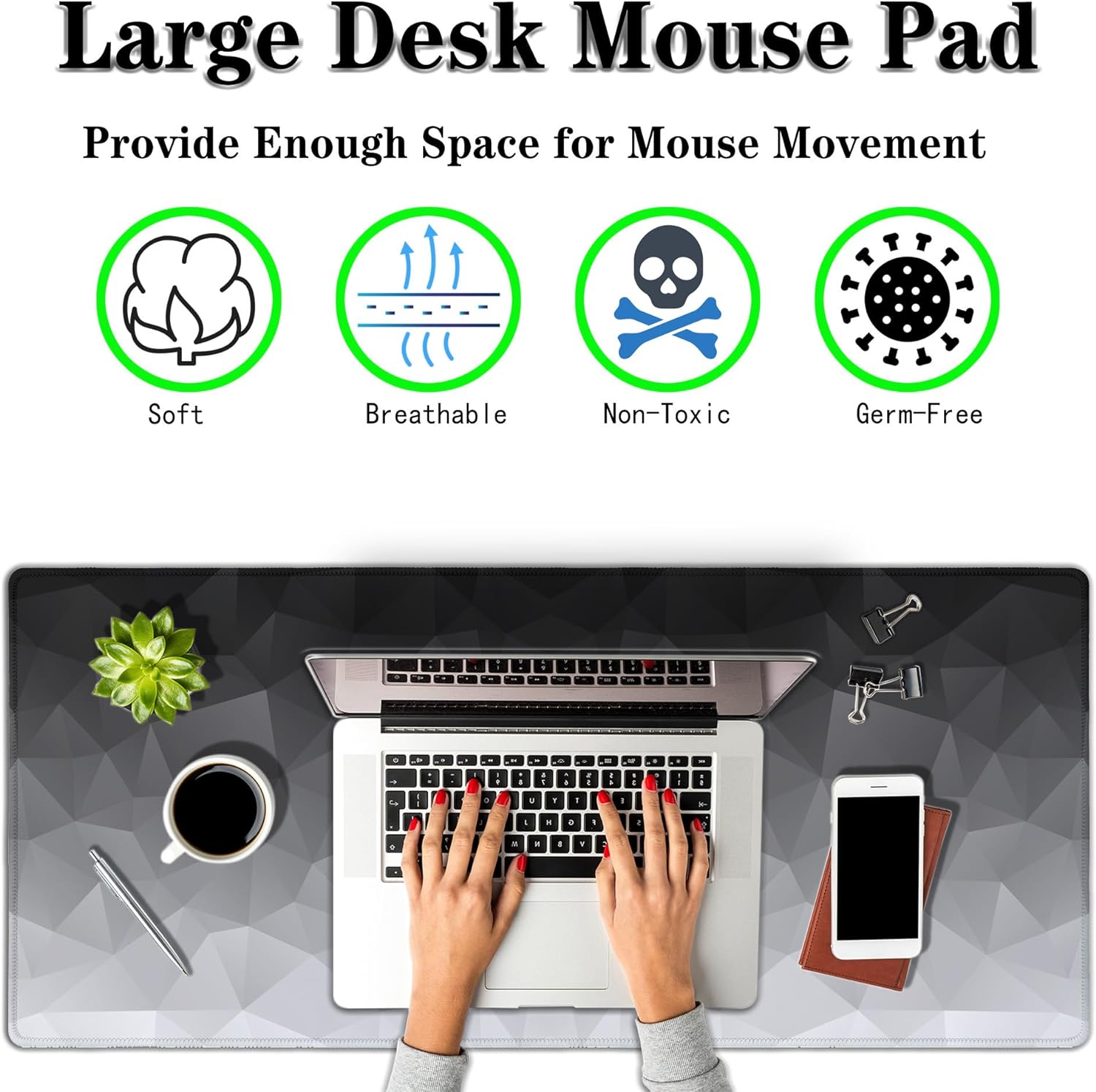 Computer Desk Mat XXL Mousepad Big Mouse Pad Gaming Desk Mats Office Pad Non-Slip Rubber Base Waterproof with Stitche... - Image 2