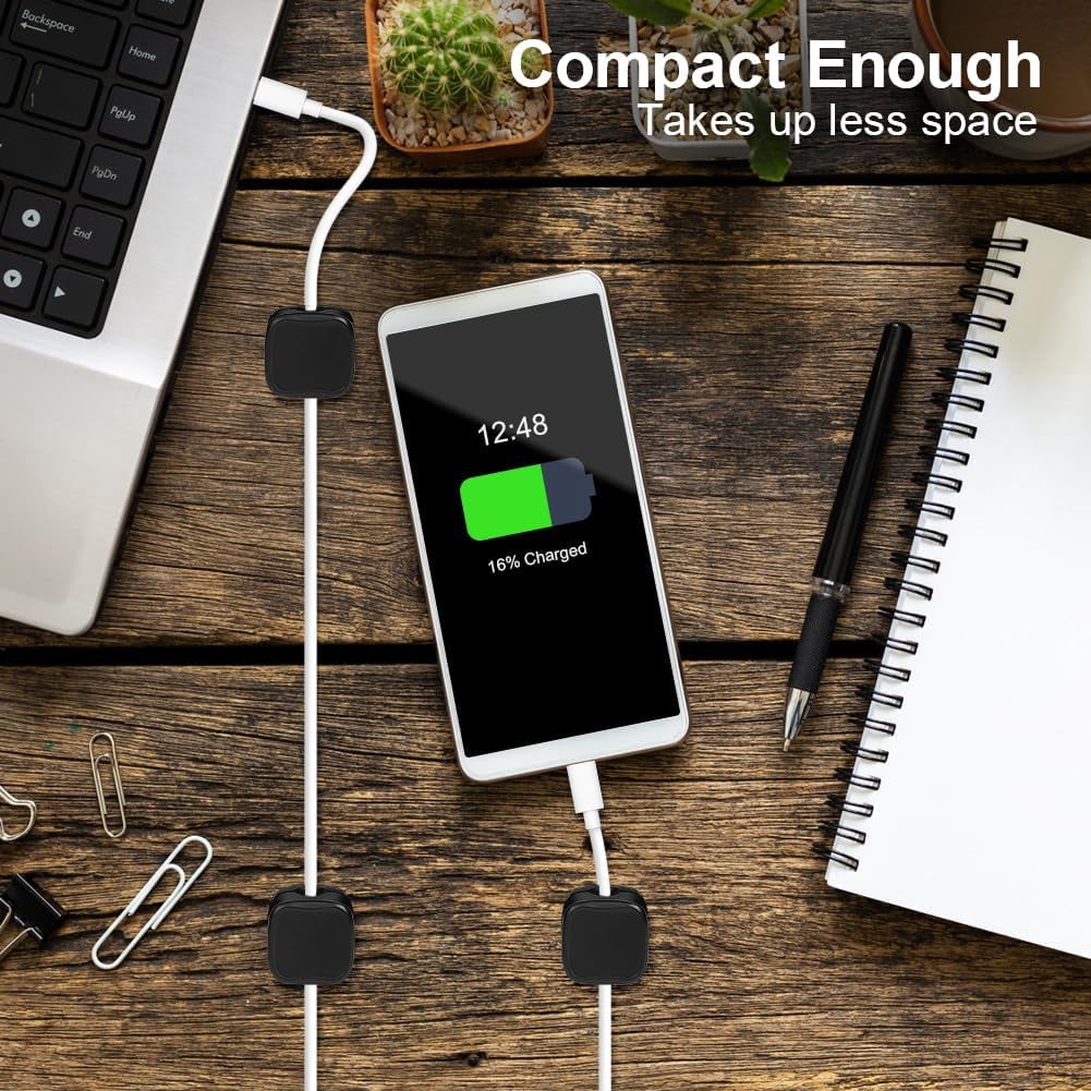 Magnetic Cable Clips Adhesive Cord Organizer, Black, 12 Pack - Image 4