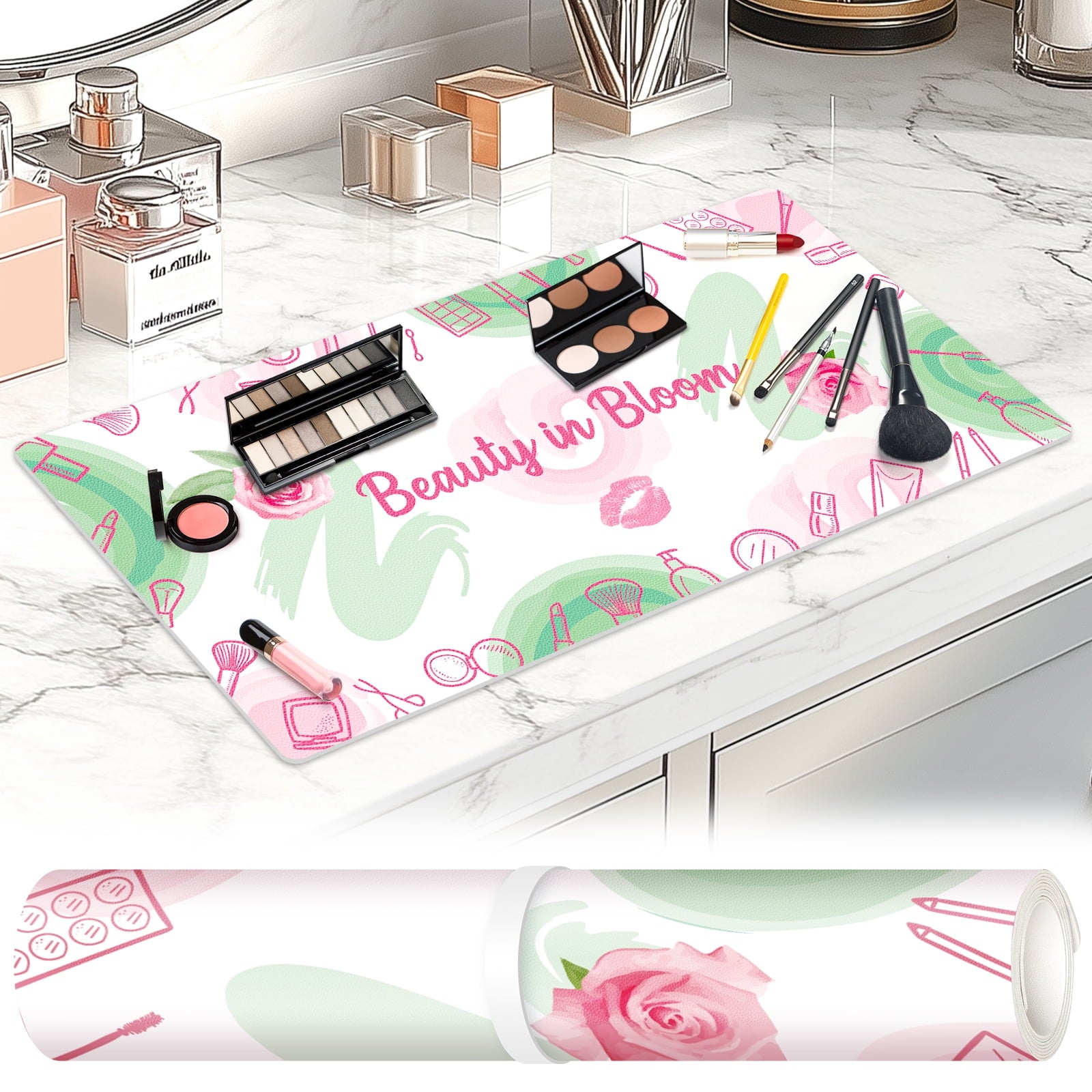 Dual-Sided Waterproof Synthetic Leather Makeup Mat for Desk, Makeup Station, Crafts, Multi-Use Scratch & Stain Resist... - Image 5