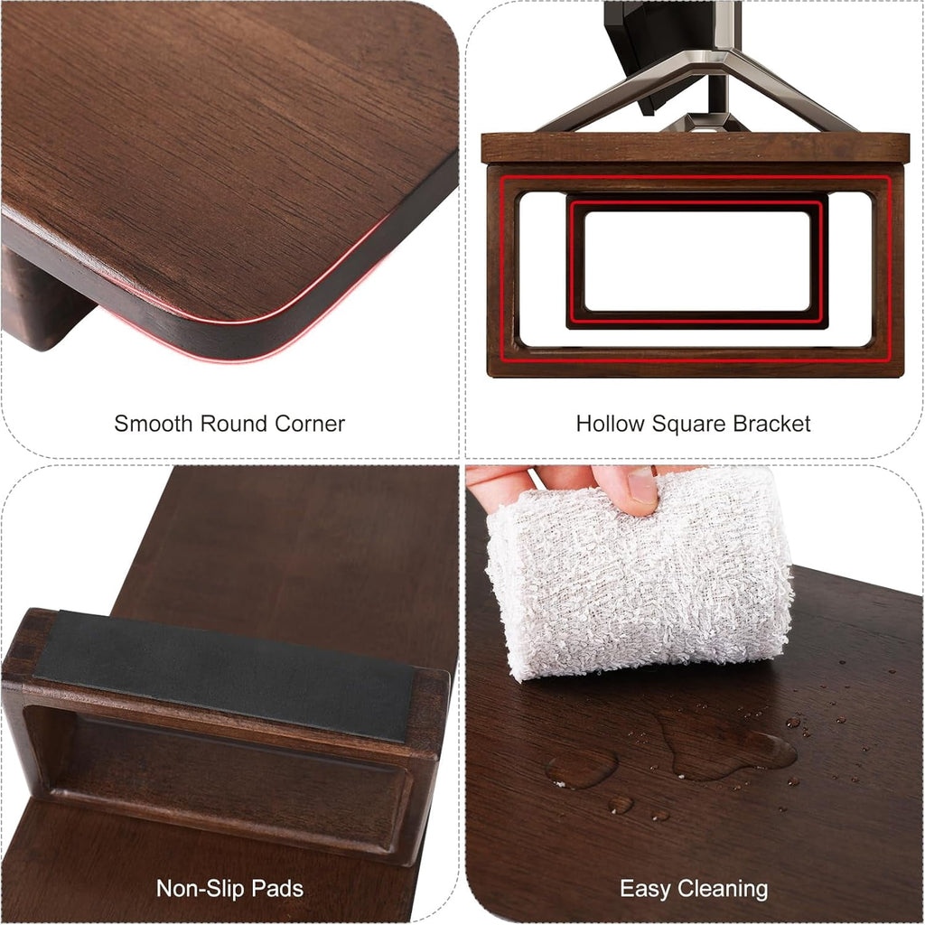 Dual Monitor Stand Riser 2 Heights Adjustable Wood Computer Monitor Stand Desktop Organizer, Large Monitor Stand for 2 Monitors, Laptop, TV, - Image 5