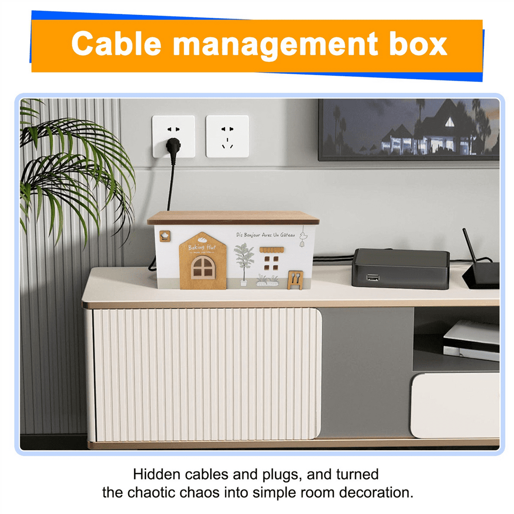 Cable Management Box, Wood Extension Cord Organizer, Handmade Power Strip Box for TV Computer Wire USB Hub System - Image 5