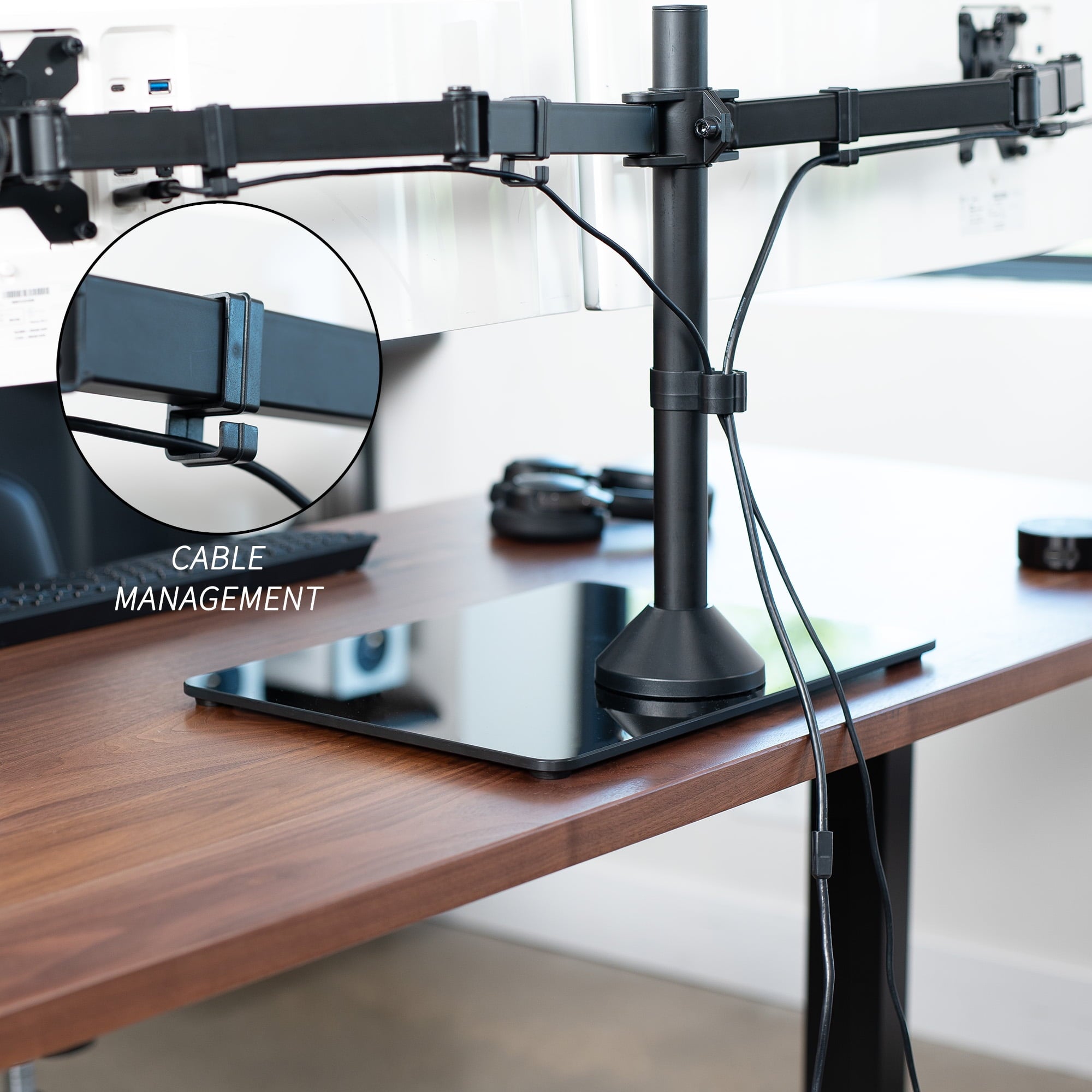 Dual Computer Monitor Mount with Glass Base for 2 Ultrawides up to 38" - Image 3