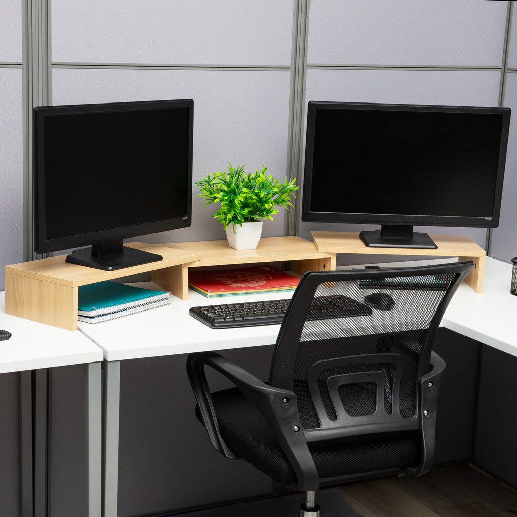 Dual Monitor Stand, Desktop Organizer, Laptop Riser, Office, MDF, 51.25"L x 9.25"W x 4.75"H, Brown - Image 2