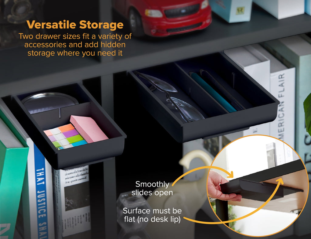 Desk Drawer for Organization, Self-Adhesive Organizer, Desk Storage, Black, Pack of 2 - Image 4