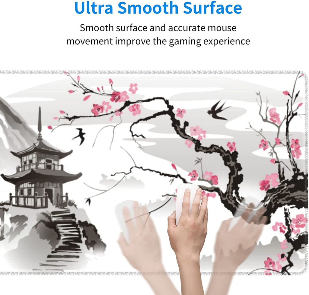 Japanese Cherry Blossom Gaming Mouse Pad Non-Slip Rubber Base 31.5×11.8 with Stitched Edges Waterproof Pads Computer ... - Image 4