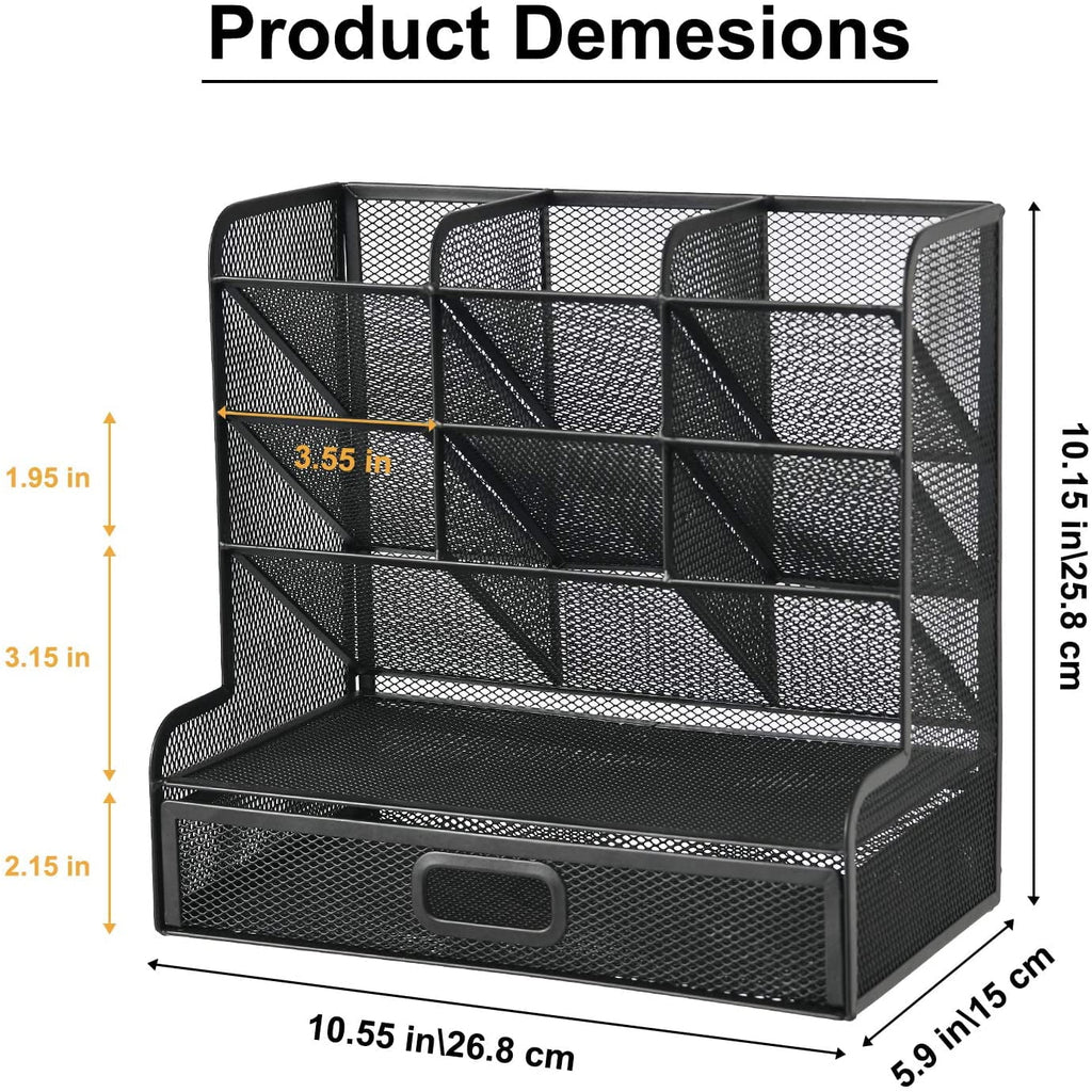 Mesh Desk Organizer with Drawer，Multi-Functional Pen Holder, Pen Organizer for desk, Desktop Stationary Organizer, St... - Image 2