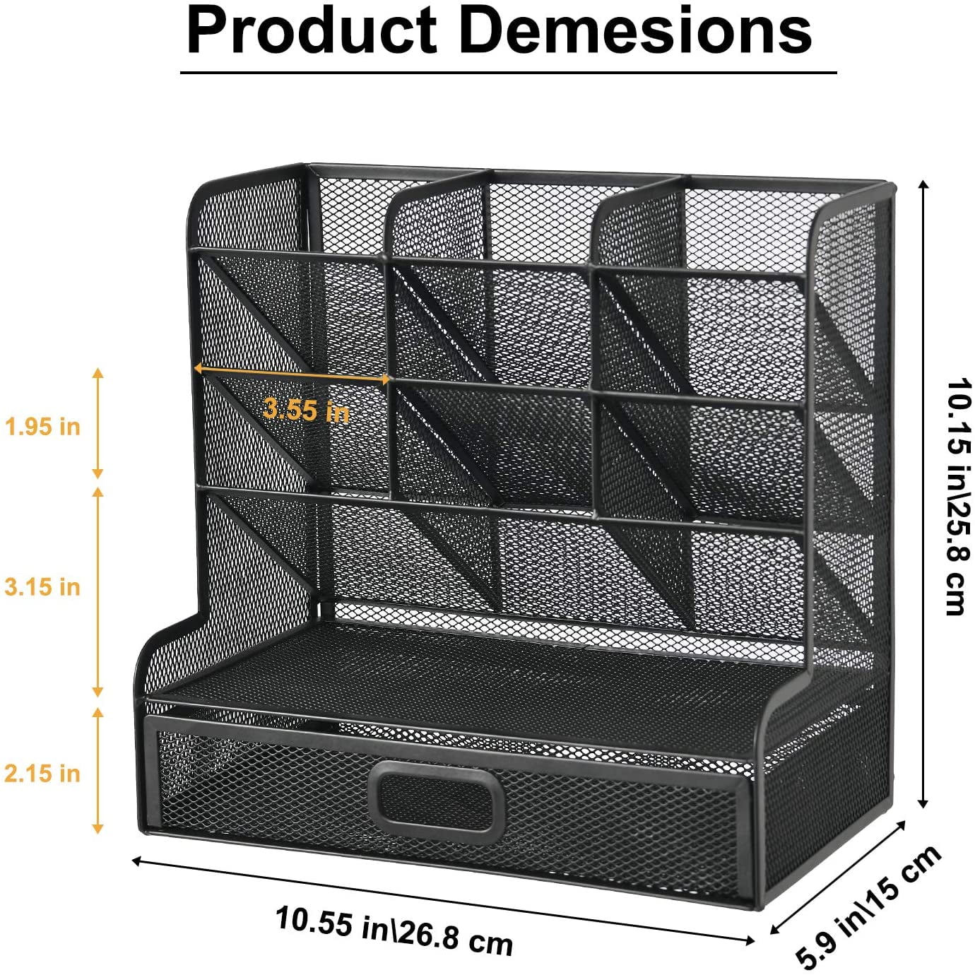 Mesh Desk Organizer with Drawer，Multi-Functional Pen Holder, Pen Organizer for desk, Desktop Stationary Organizer, St... - Image 2