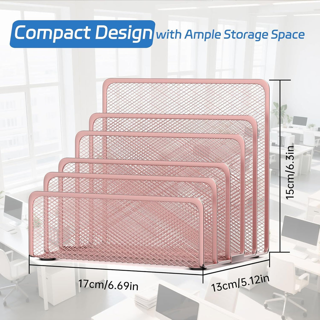 Countertop with 5 Slot, Metal Holder for Desk, File Holder Letter Sorter for Envelope, Bill and Document - Image 2