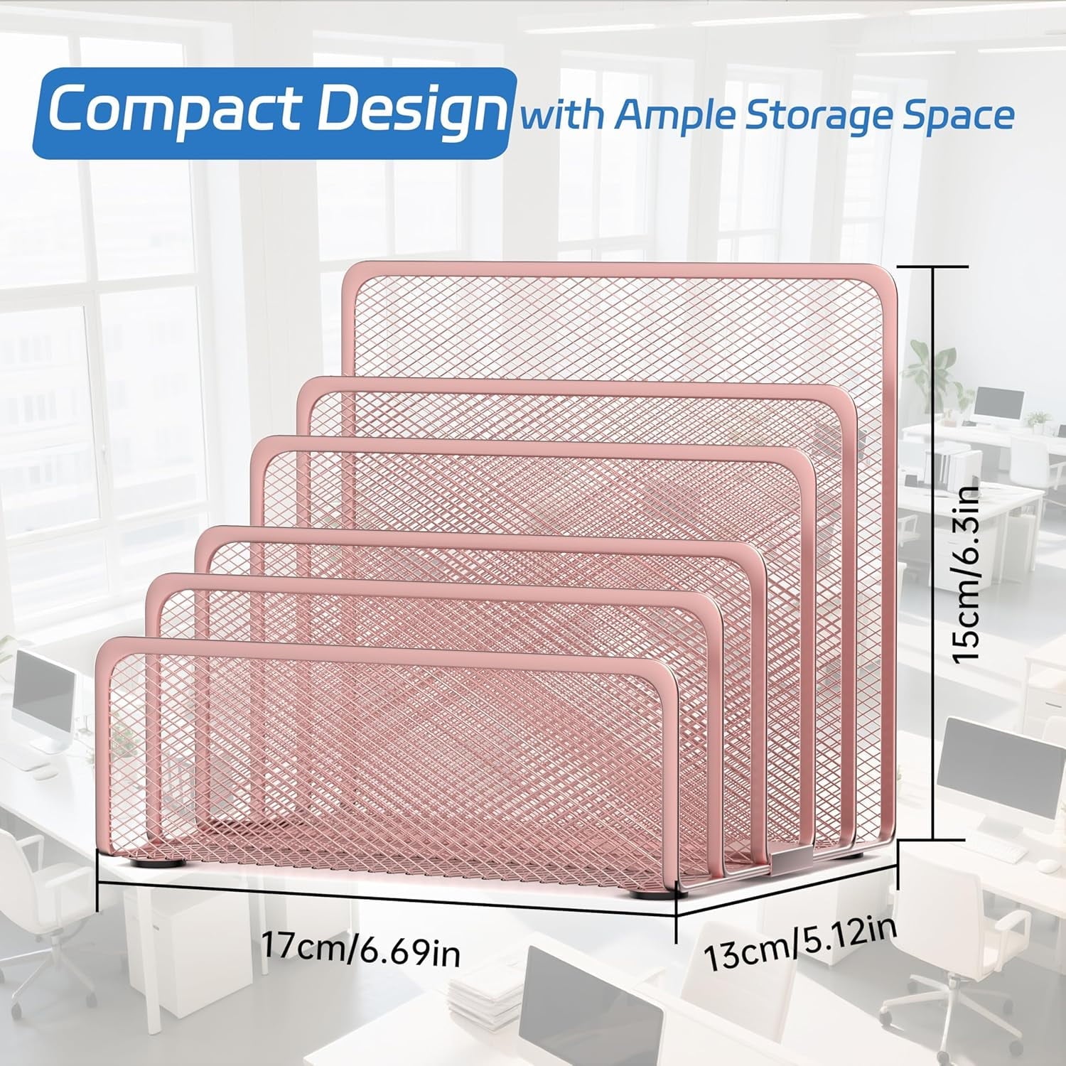 Countertop with 5 Slot, Metal Holder for Desk, File Holder Letter Sorter for Envelope, Bill and Document - Image 2