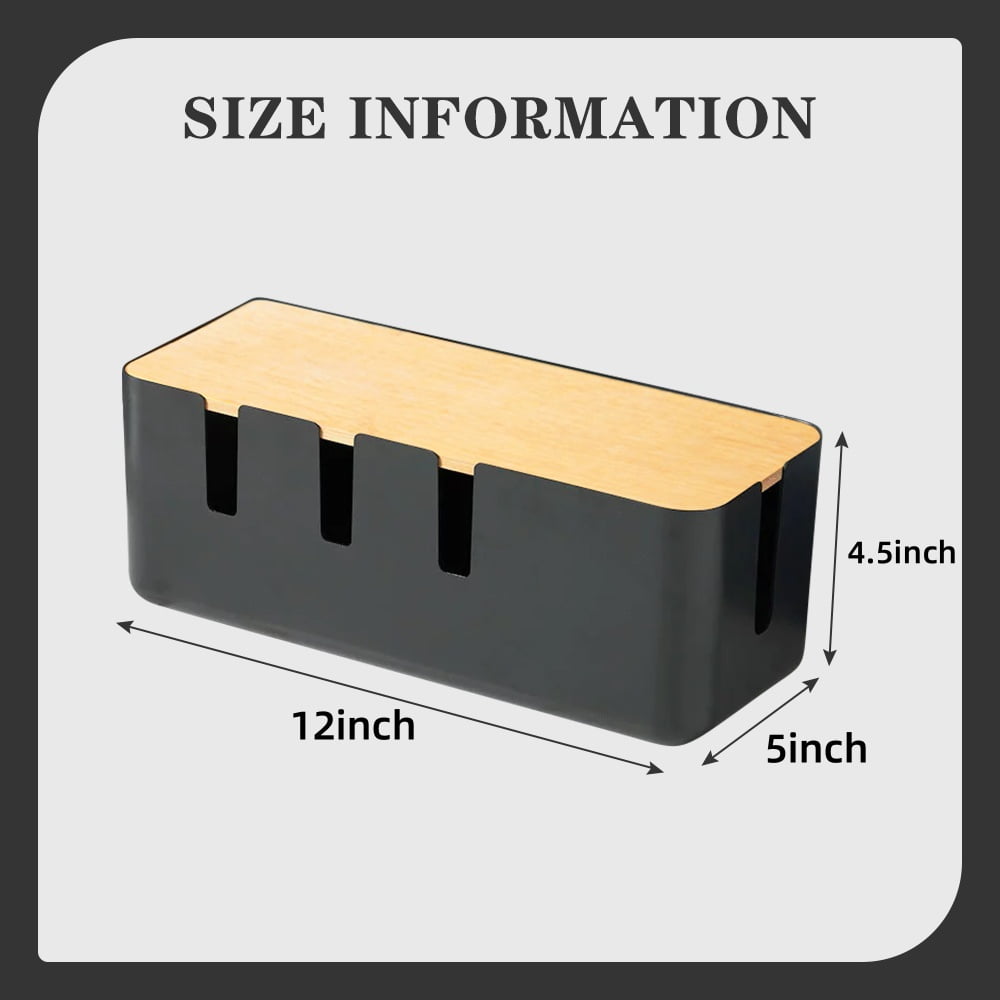 Cable Management Box, Wood Lid, 12x5x4.5 inches, Cord Organizer for Desk TV Computer USB Hub System - Cover, Hide Pow... - Image 6