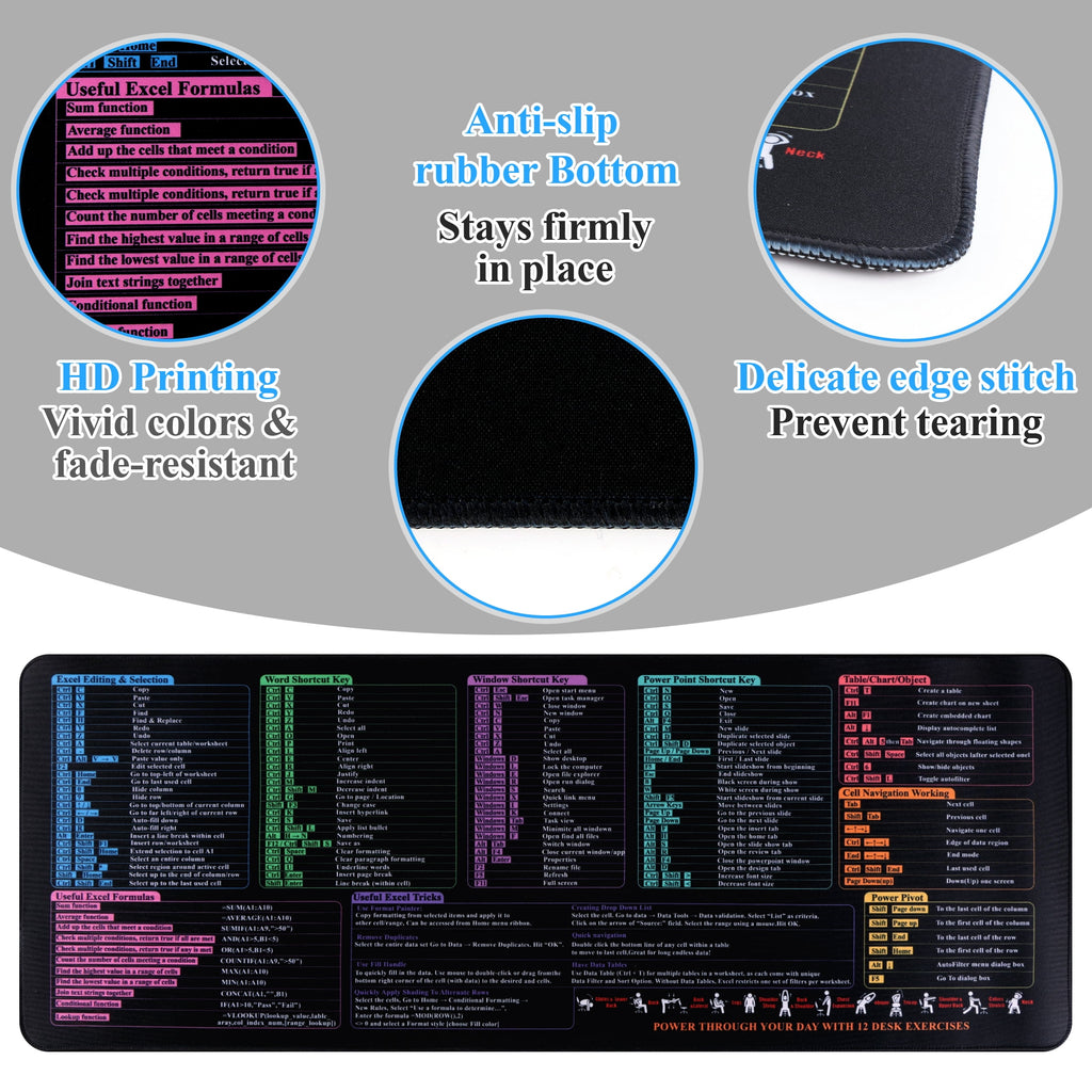 Excel Cheat Sheet Desk Pad, Large Office Excel Mouse Pad, Word/Window/PPT/Excel Shortcuts Cheat Sheet Desk Mat, PC Of... - Image 3