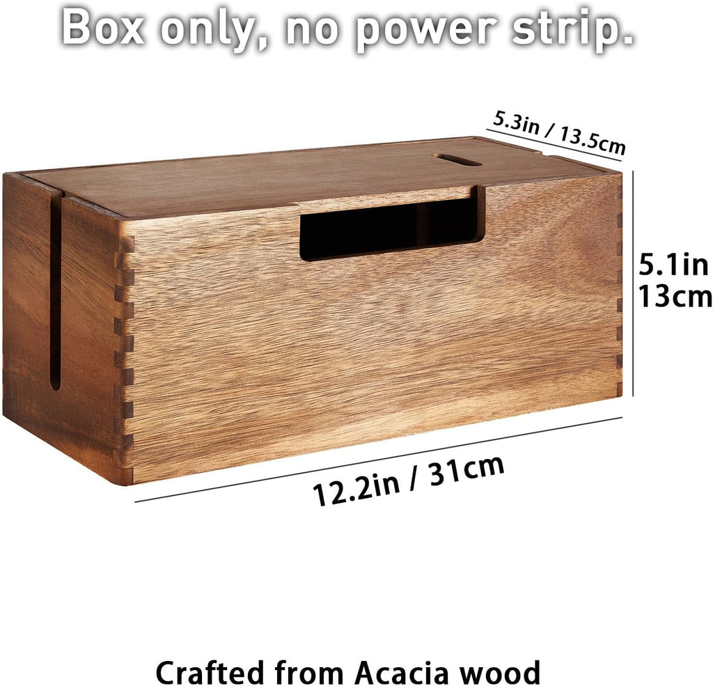2 Pcs Acacia Wood Cable Management Box, Wooden Cord Hider & Organizer for Power Strip, Electrical Hiding, TV Wires, D... - Image 2
